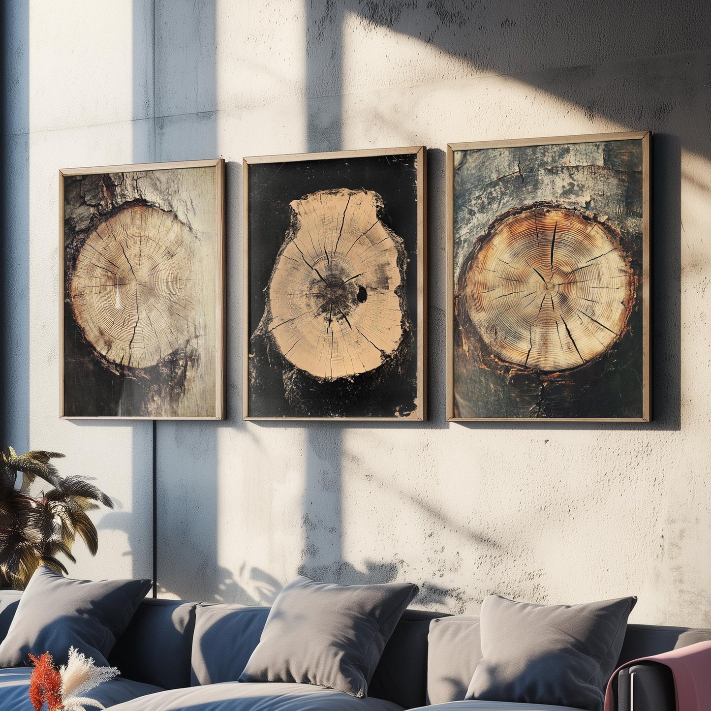 Warm Sepia Wood Grain Set of Three Art Prints Poster Painting Rustic Decor V2