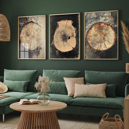 Warm Sepia Wood Grain Set of Three Art Prints Poster Painting Rustic Decor V2