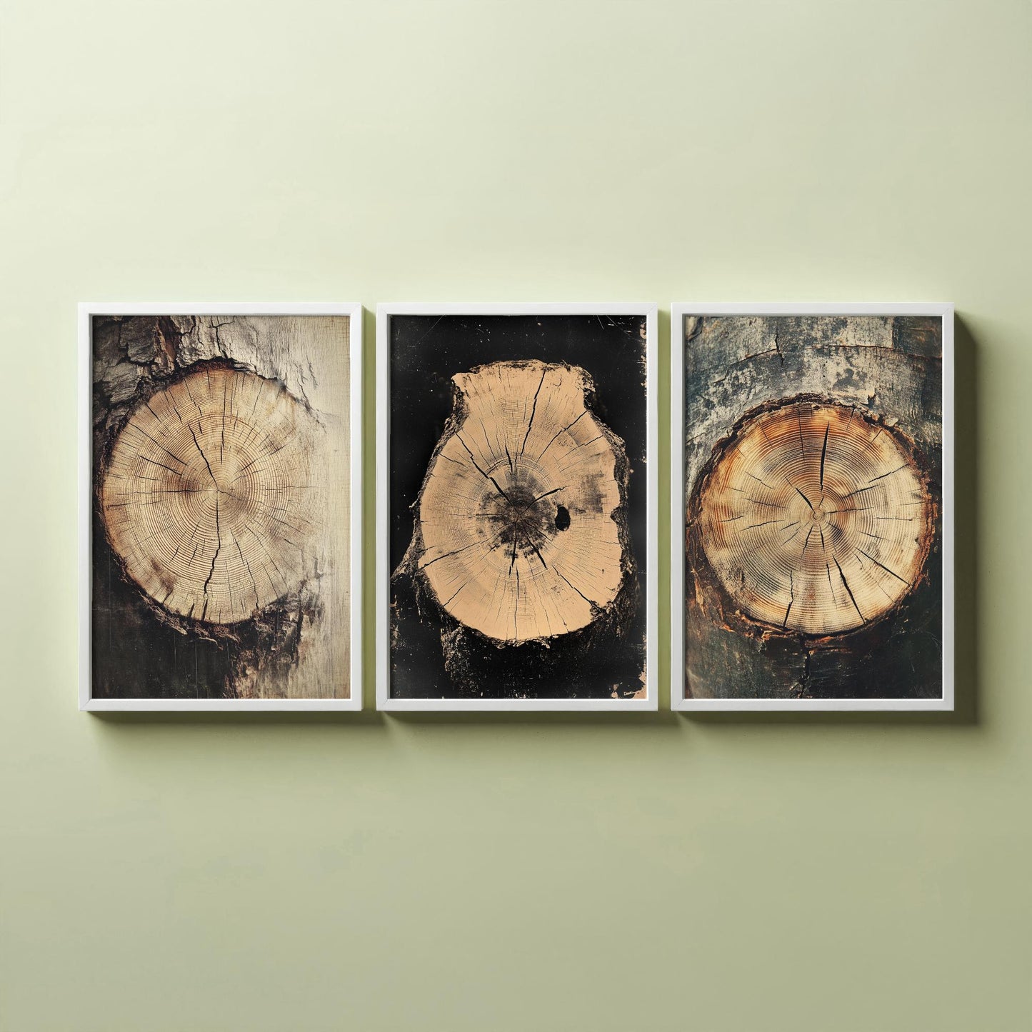 Warm Sepia Wood Grain Set of Three Art Prints Poster Painting Rustic Decor V2