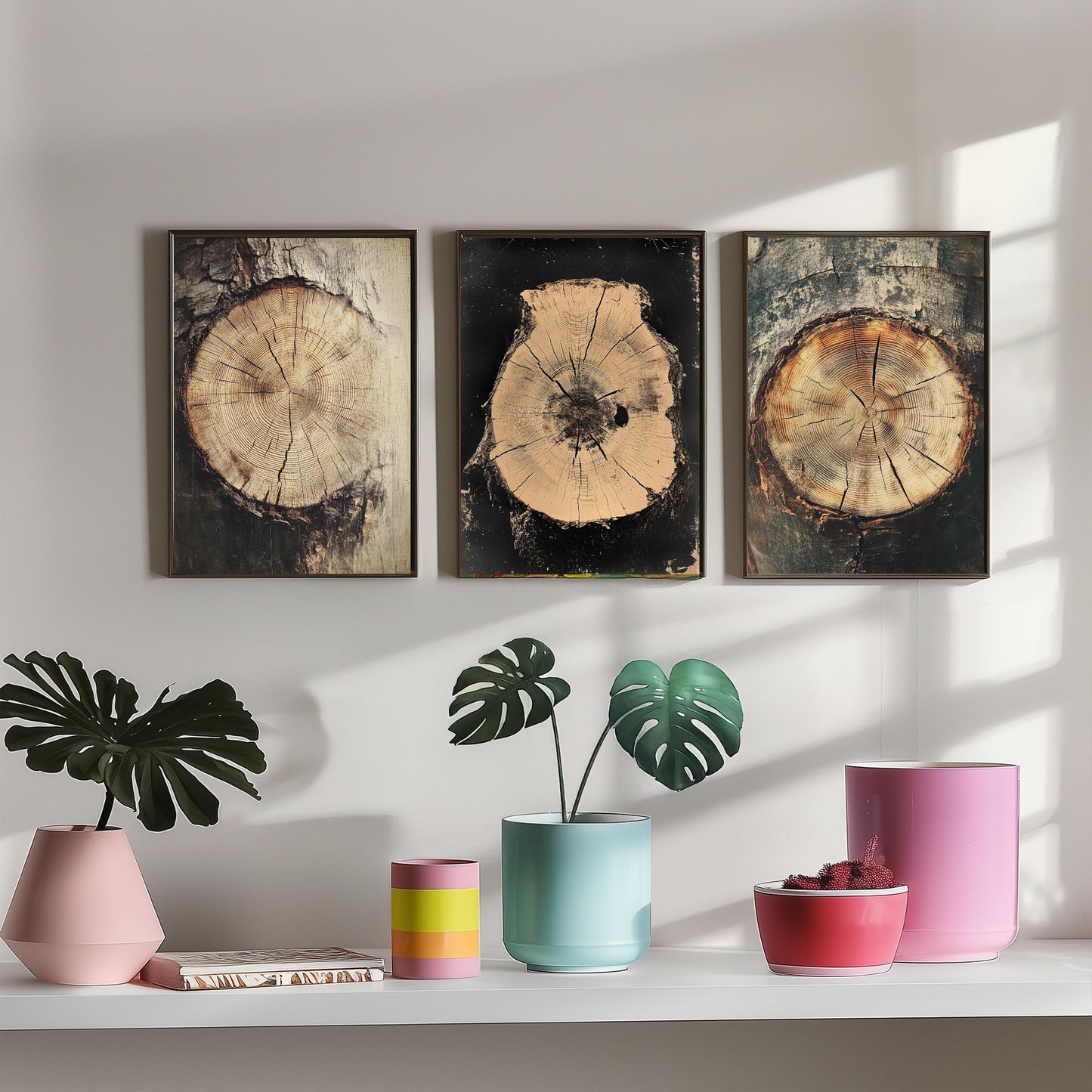 Warm Sepia Wood Grain Set of Three Art Prints Poster Painting Rustic Decor V2