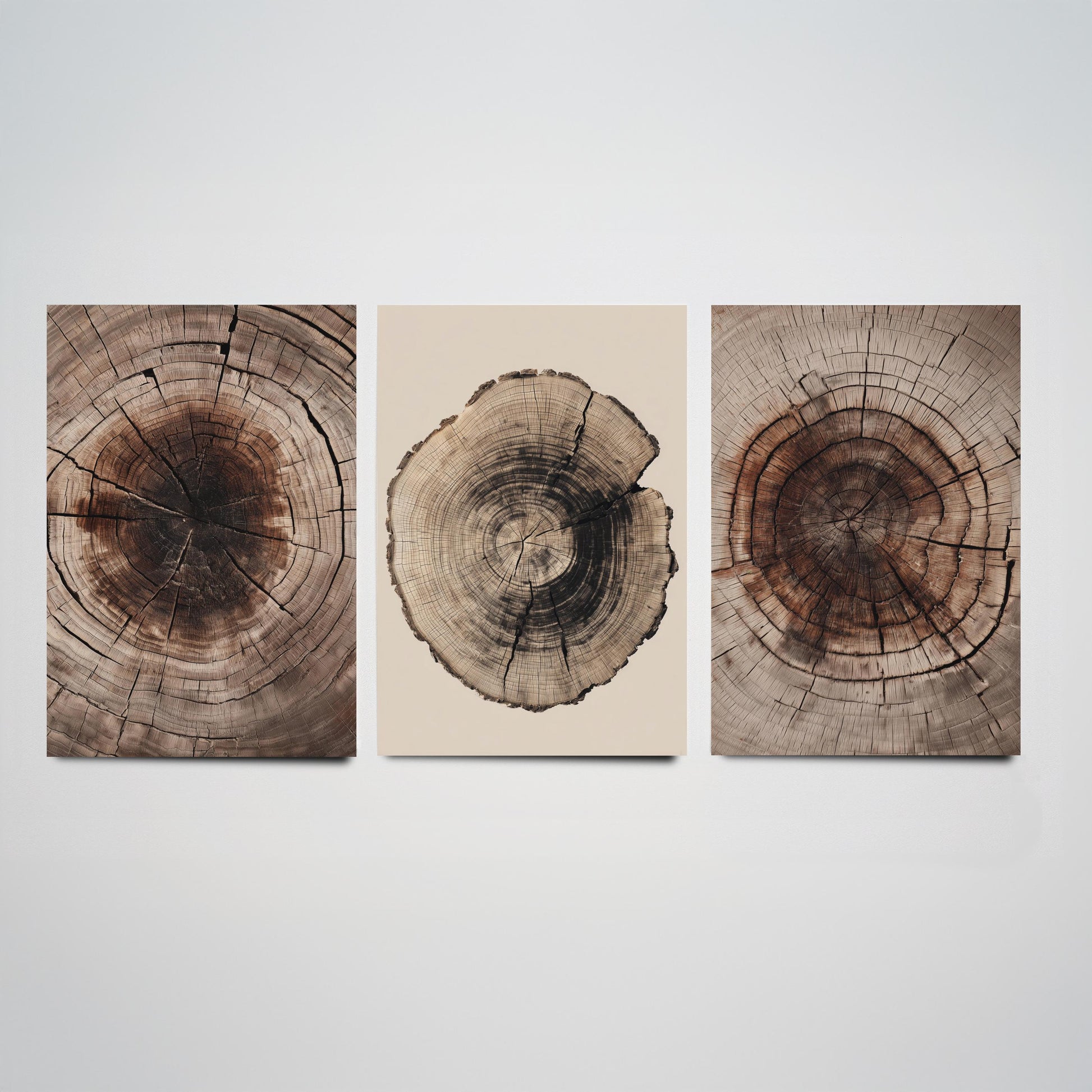 Rich Brown Tree Ring Set of Three Art Prints Poster Painting Rustic Decor V4