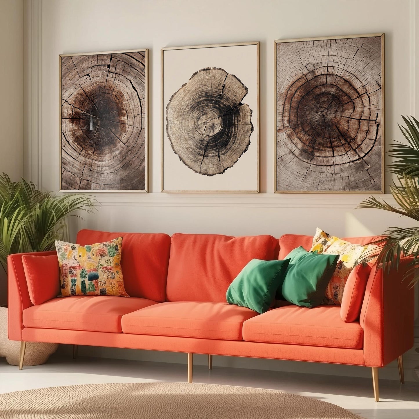 Rich Brown Tree Ring Set of Three Art Prints Poster Painting Rustic Decor V4