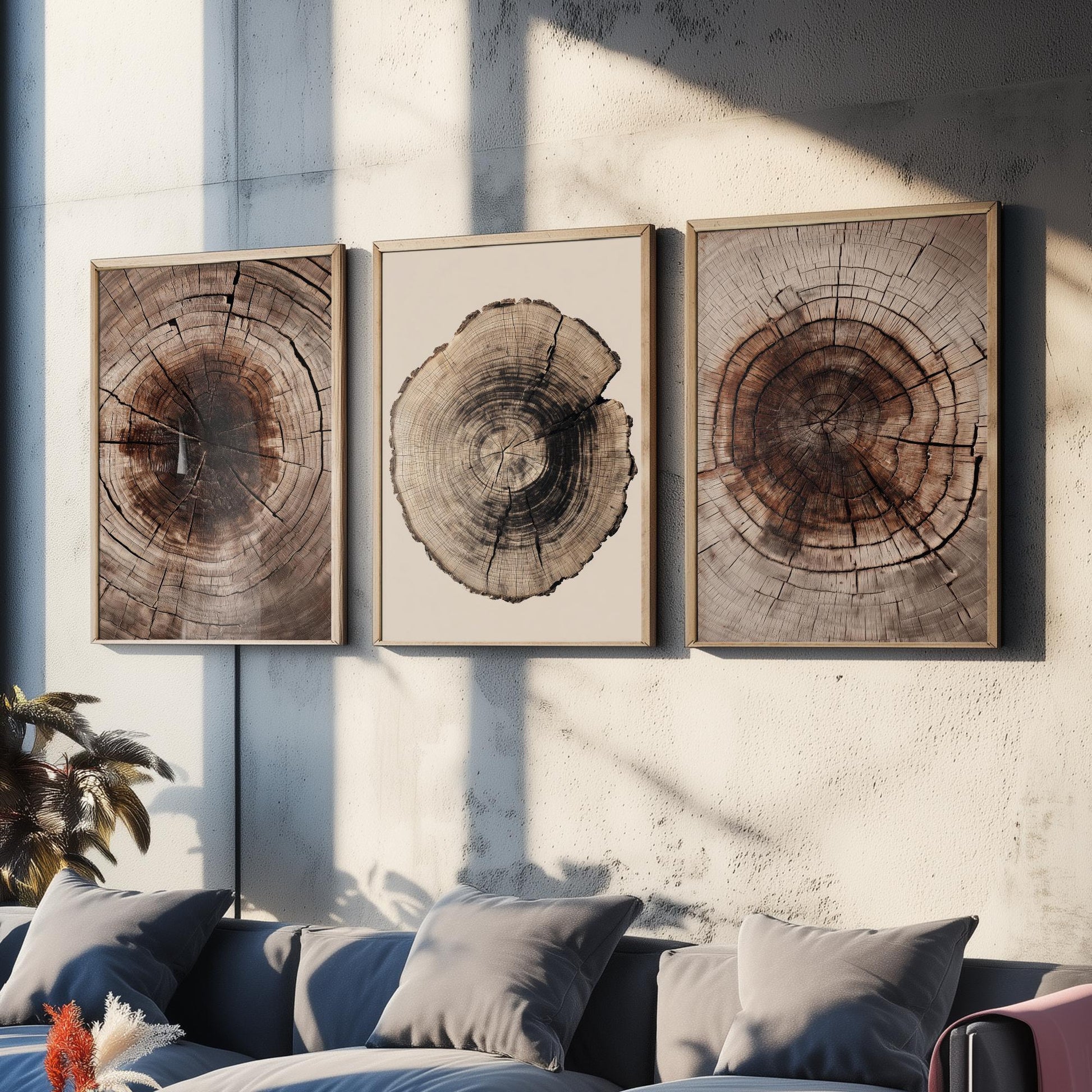 Rich Brown Tree Ring Set of Three Art Prints Poster Painting Rustic Decor V4