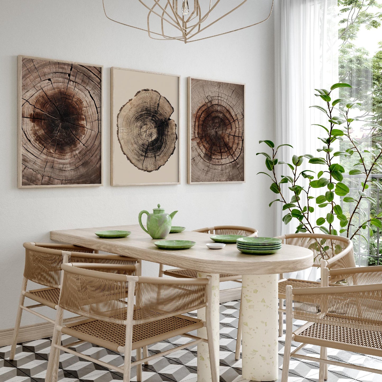 Rich Brown Tree Ring Set of Three Art Prints Poster Painting Rustic Decor V4