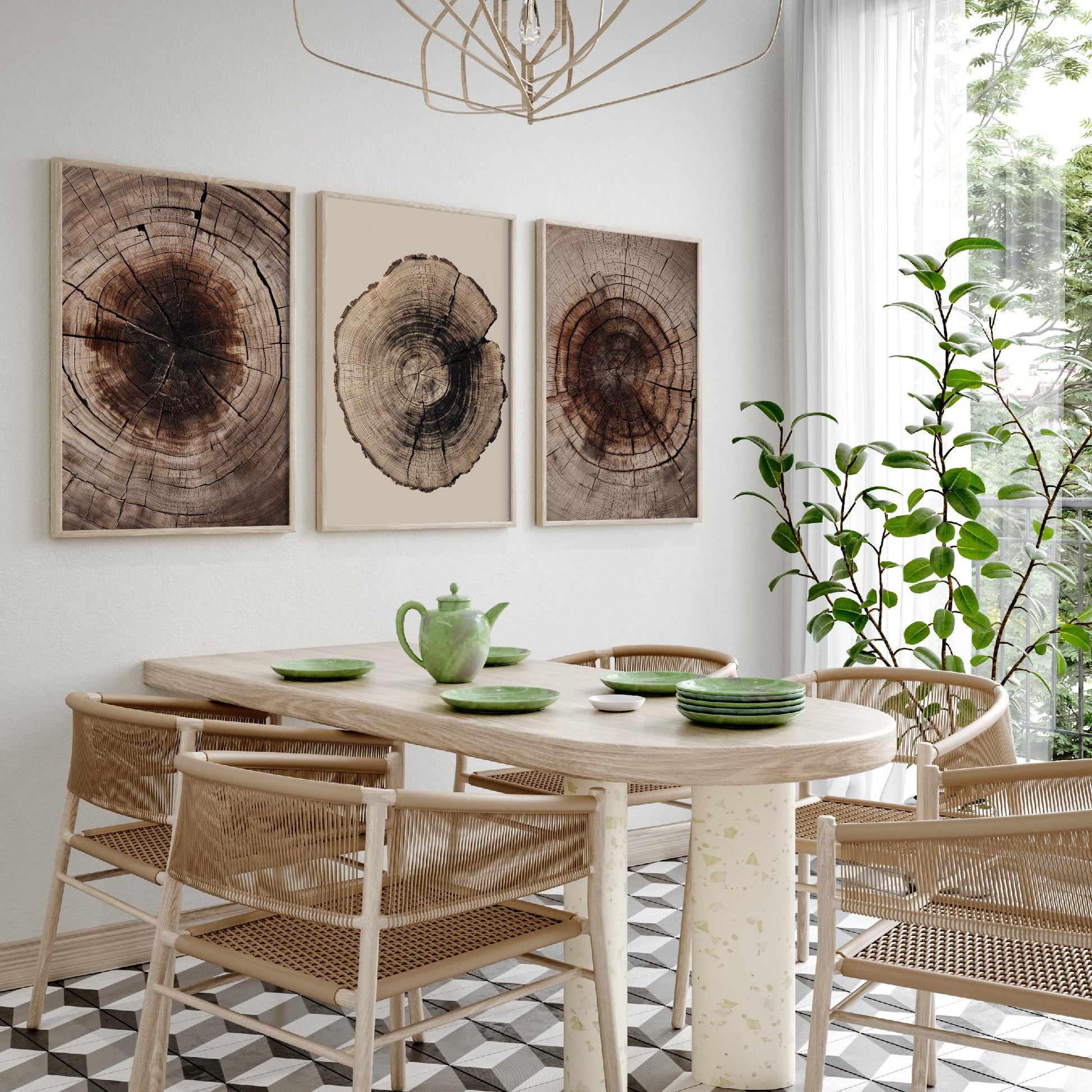 Rich Brown Tree Ring Set of Three Art Prints Poster Painting Rustic Decor V4