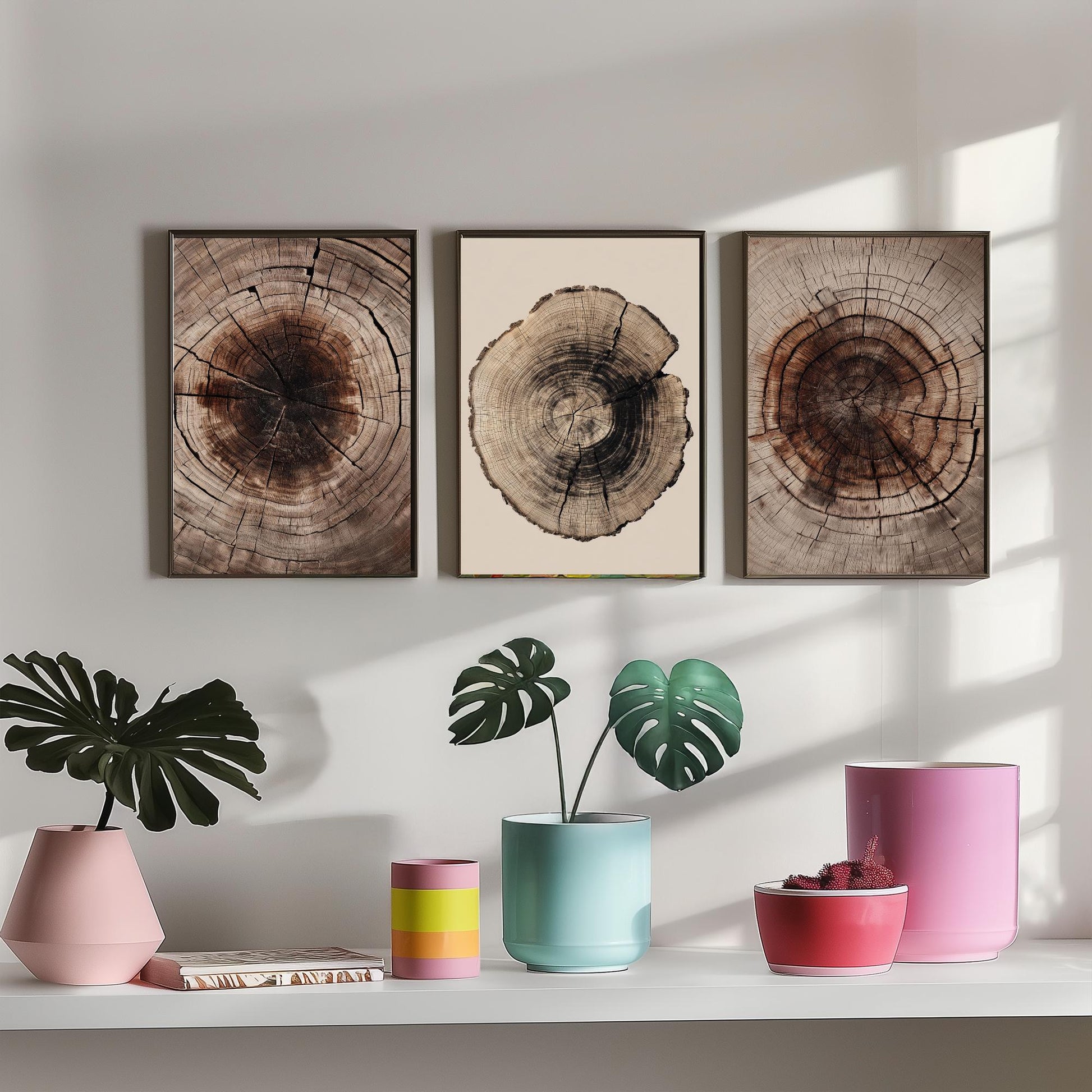 Rich Brown Tree Ring Set of Three Art Prints Poster Painting Rustic Decor V4