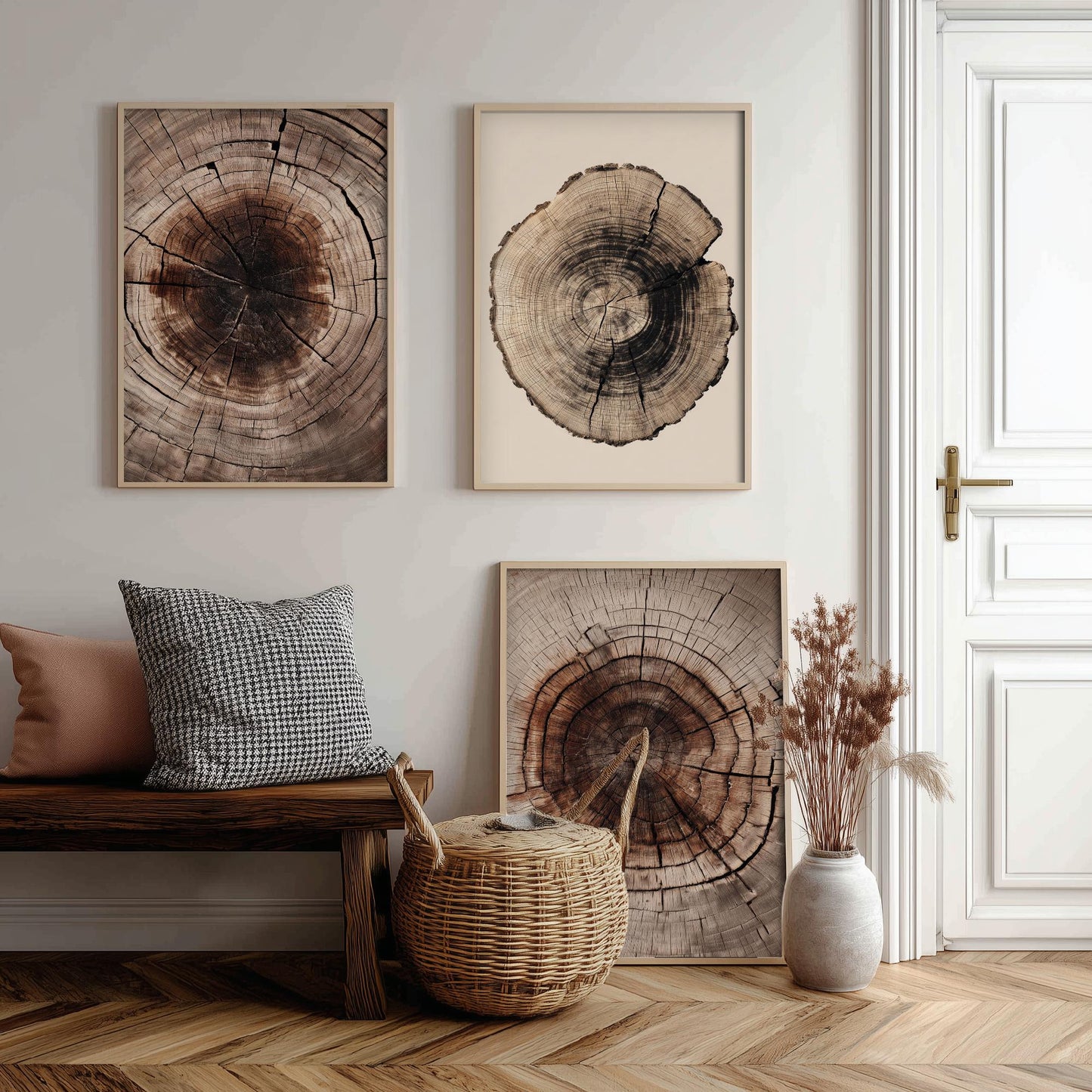 Rich Brown Tree Ring Set of Three Art Prints Poster Painting Rustic Decor V4