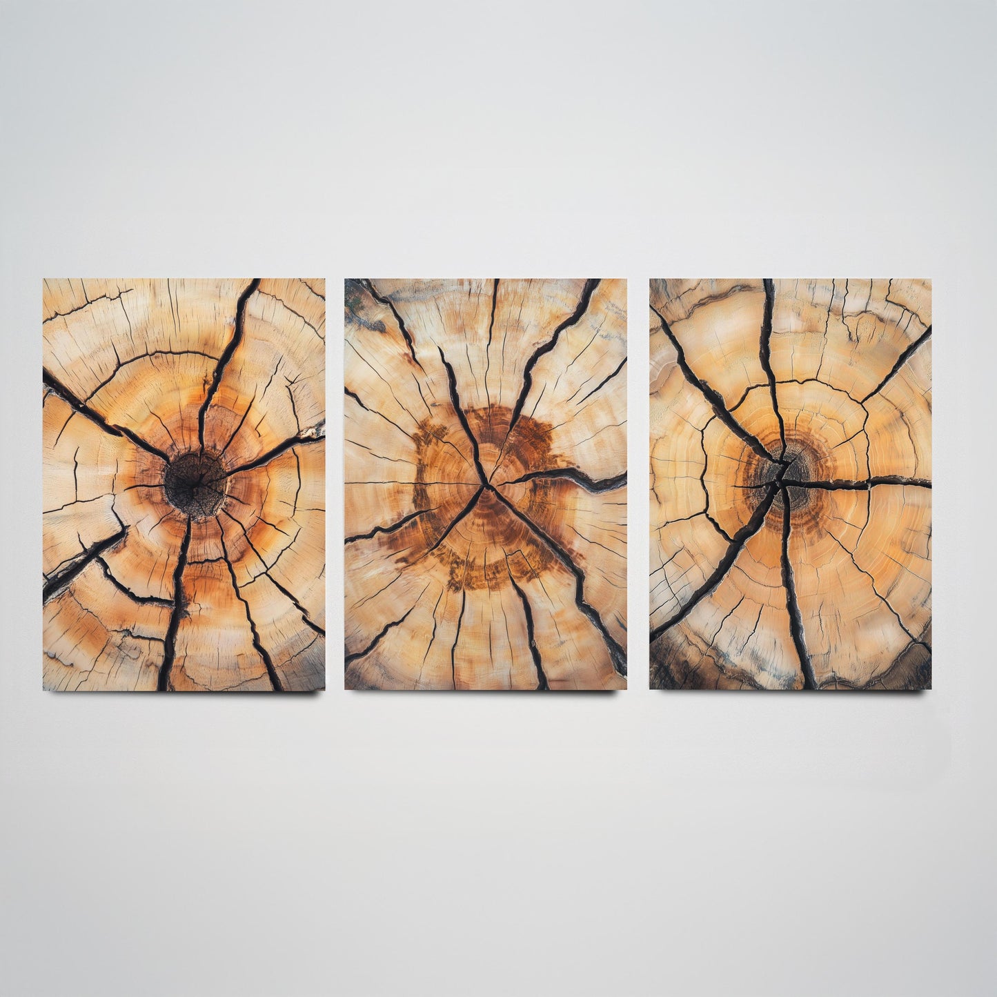 Fiery Amber Cracked Tree Ring Set of Three Art Prints Poster Painting Decor V5
