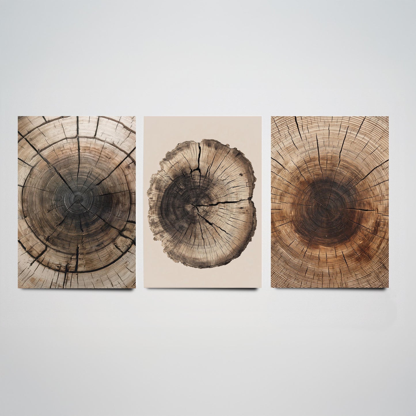 Zoomed Brown Wood Grain Set of Three Art Prints Poster Painting Rustic Decor V6