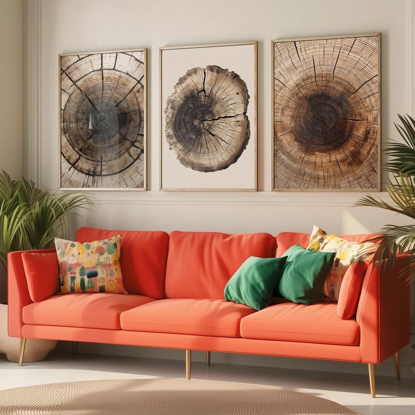 Zoomed Brown Wood Grain Set of Three Art Prints Poster Painting Rustic Decor V6