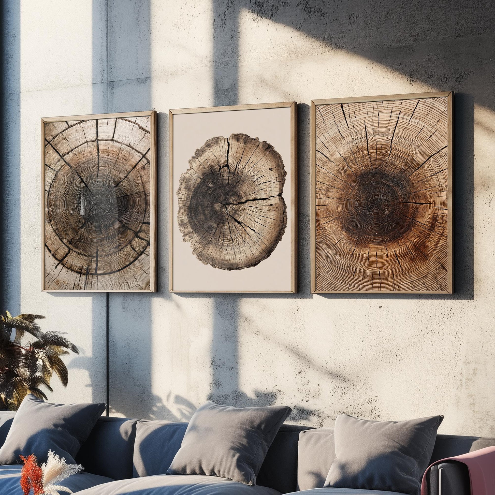 Zoomed Brown Wood Grain Set of Three Art Prints Poster Painting Rustic Decor V6