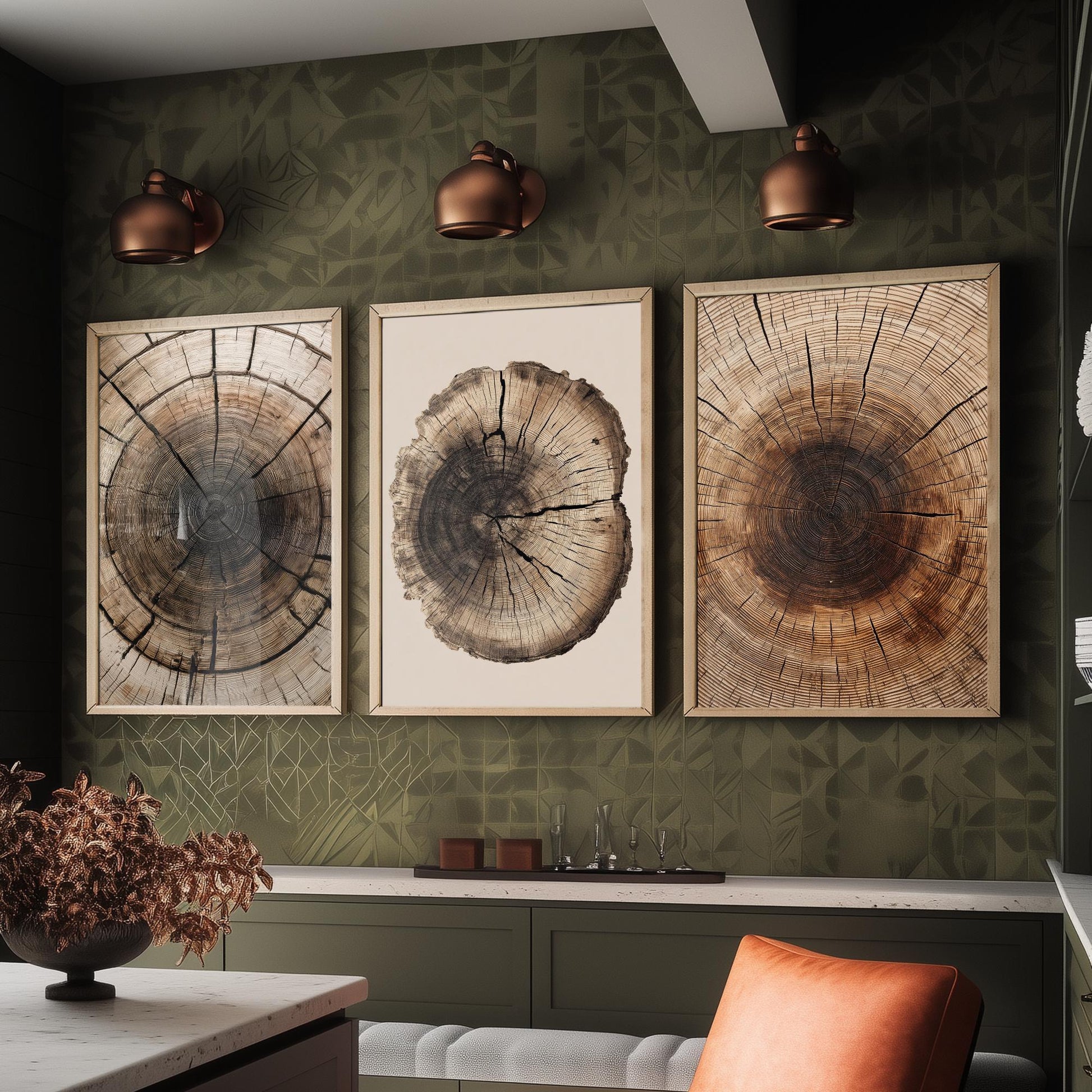 Zoomed Brown Wood Grain Set of Three Art Prints Poster Painting Rustic Decor V6