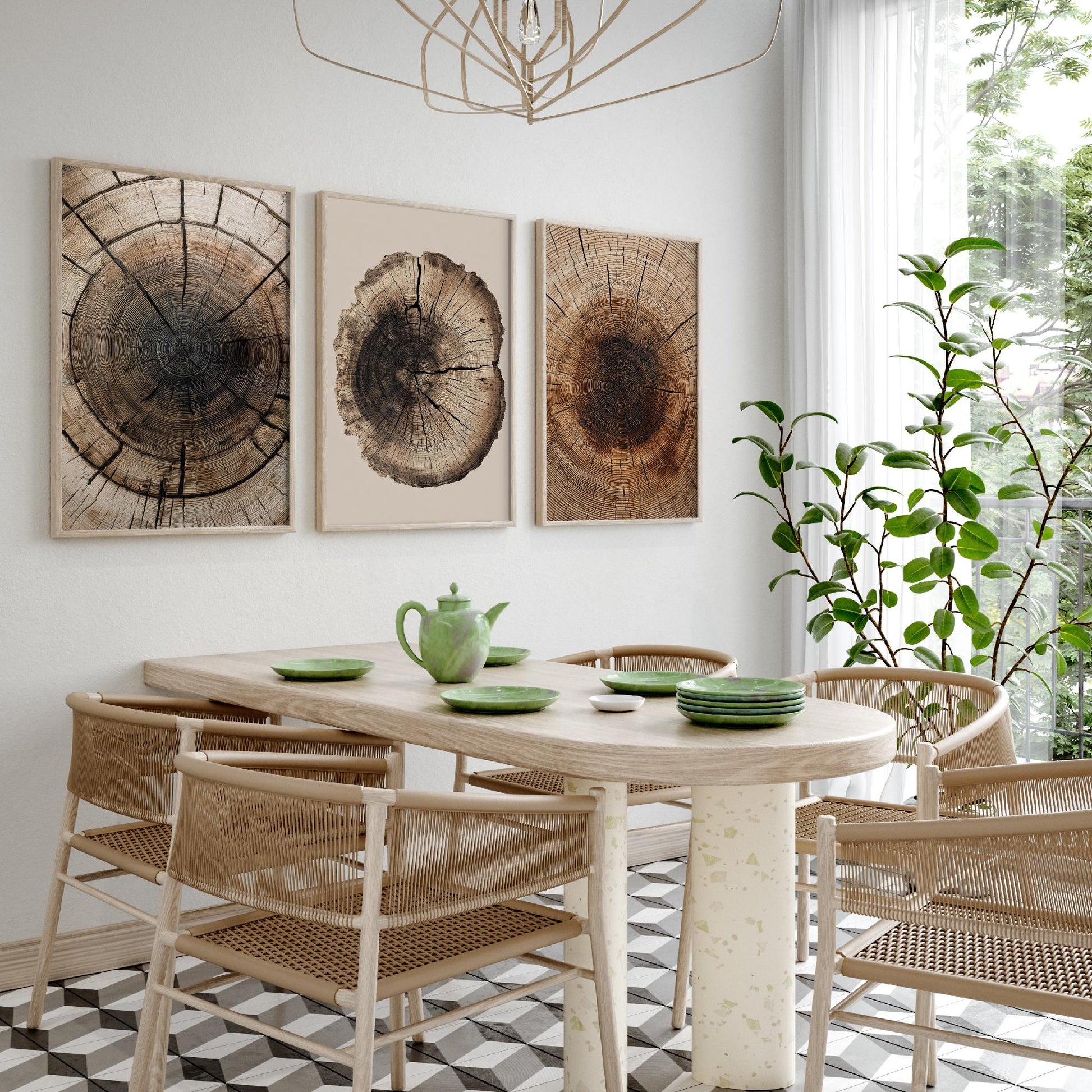 Zoomed Brown Wood Grain Set of Three Art Prints Poster Painting Rustic Decor V6