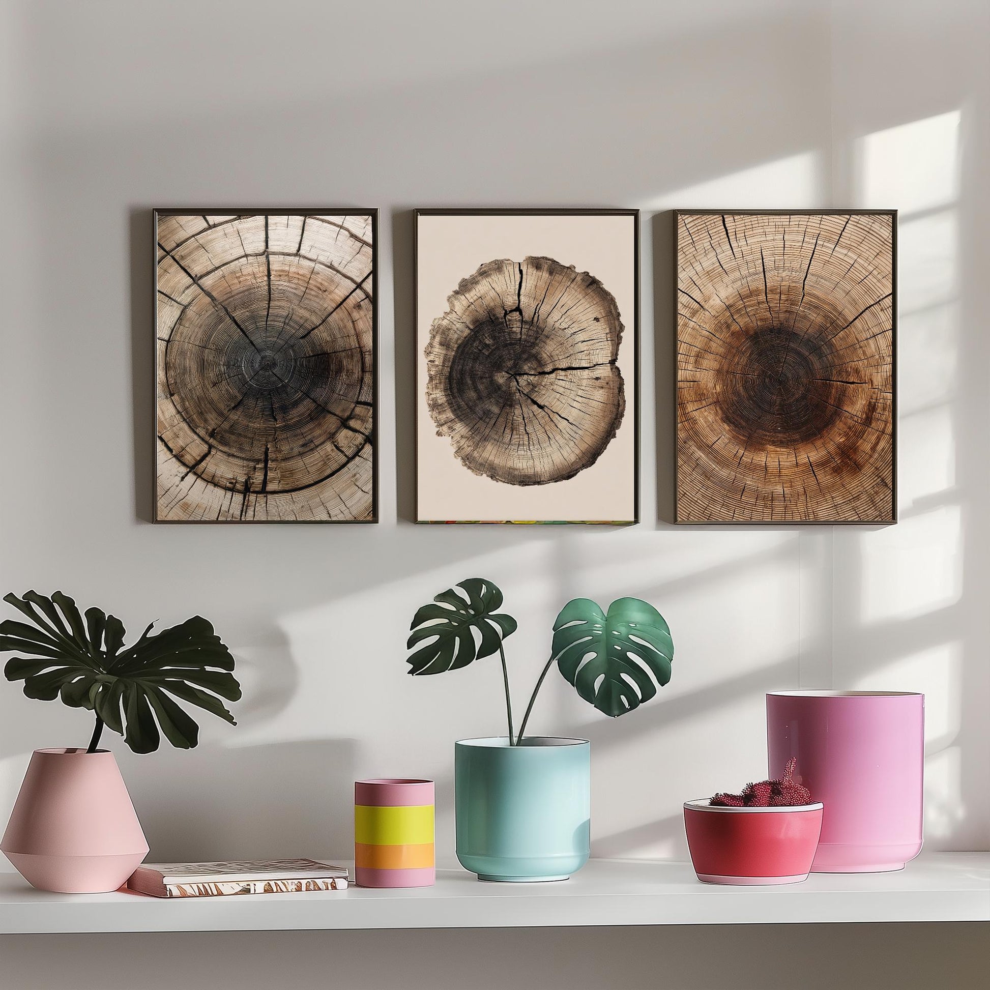 Zoomed Brown Wood Grain Set of Three Art Prints Poster Painting Rustic Decor V6