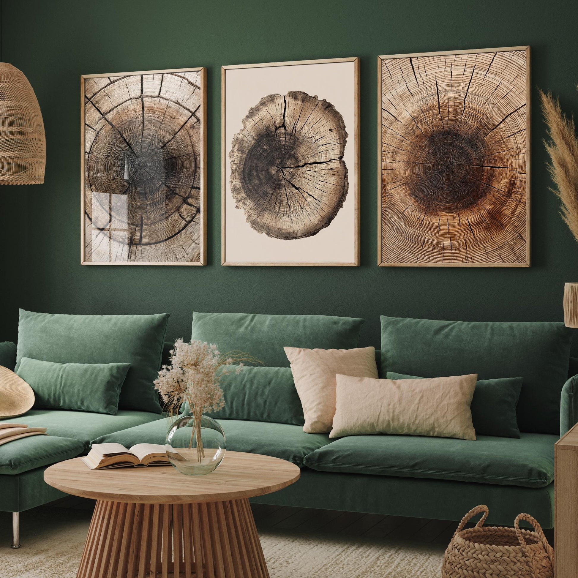 Zoomed Brown Wood Grain Set of Three Art Prints Poster Painting Rustic Decor V6
