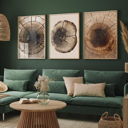 Zoomed Brown Wood Grain Set of Three Art Prints Poster Painting Rustic Decor V6
