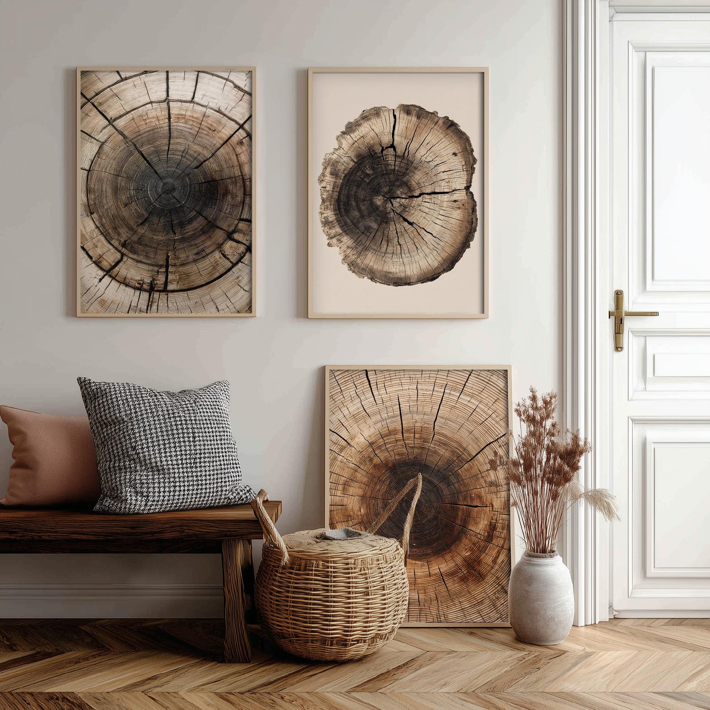 Zoomed Brown Wood Grain Set of Three Art Prints Poster Painting Rustic Decor V6