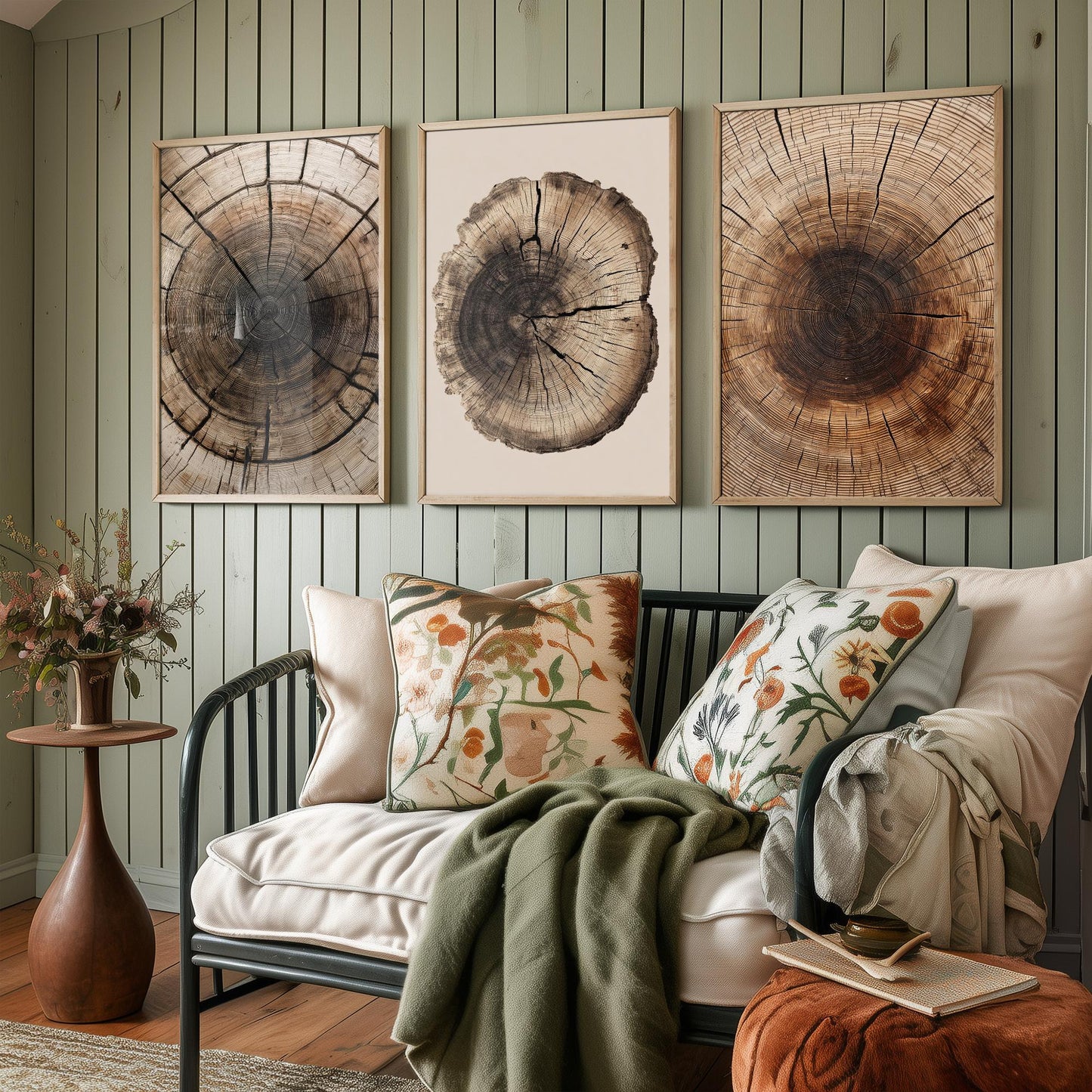 Zoomed Brown Wood Grain Set of Three Art Prints Poster Painting Rustic Decor V6