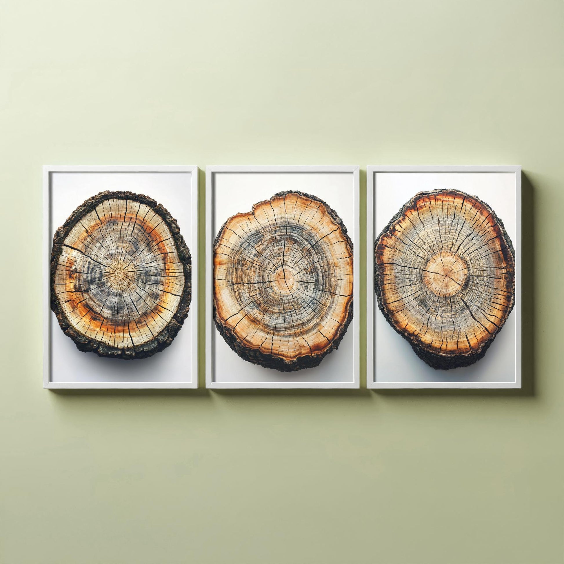 Bright Orange and Grey Wood Ring Set of Three Art Prints Poster Painting V8