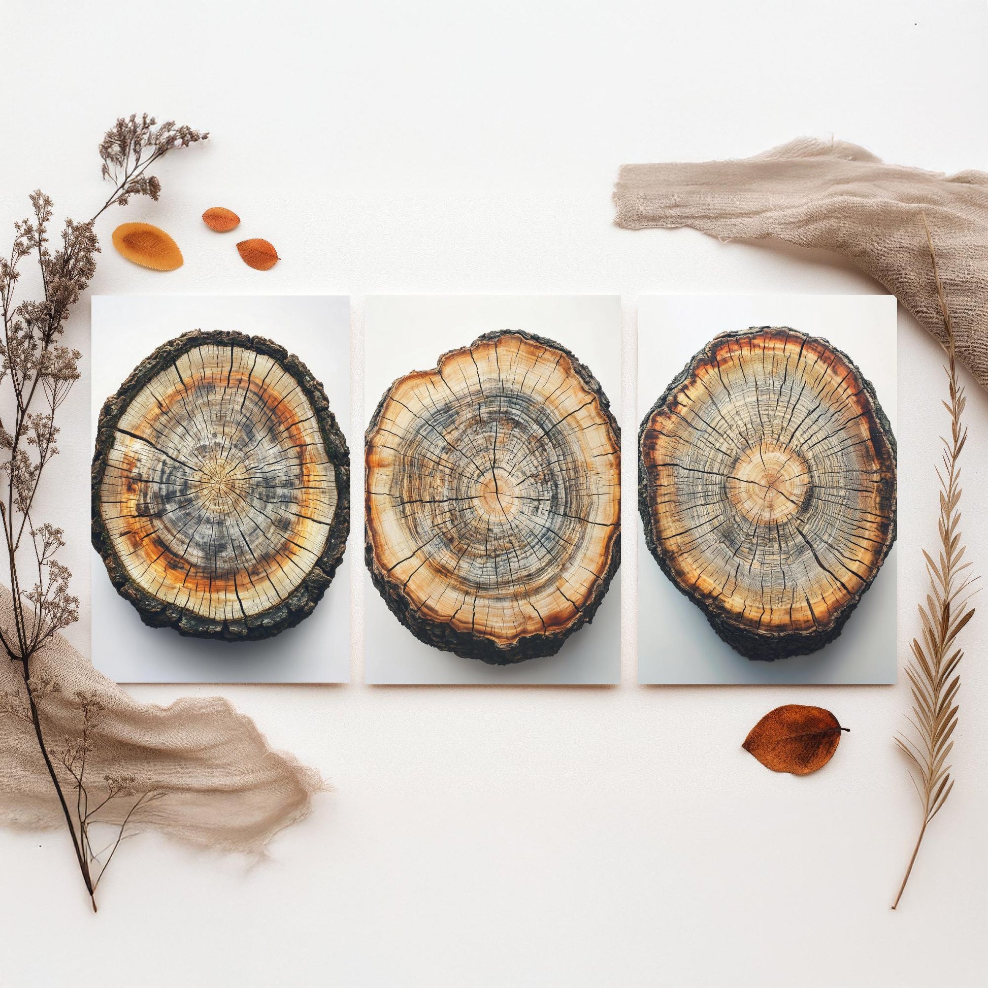 Bright Orange and Grey Wood Ring Set of Three Art Prints Poster Painting V8