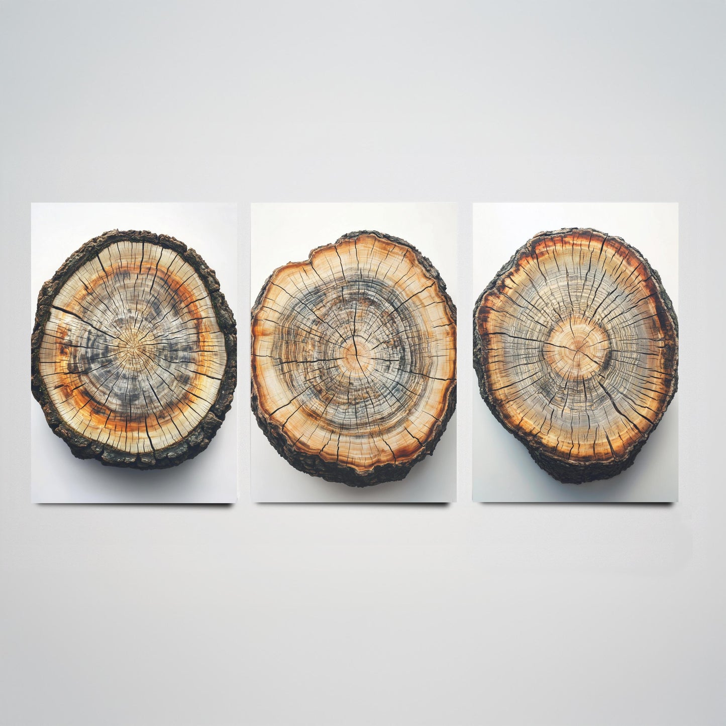 Bright Orange and Grey Wood Ring Set of Three Art Prints Poster Painting V8