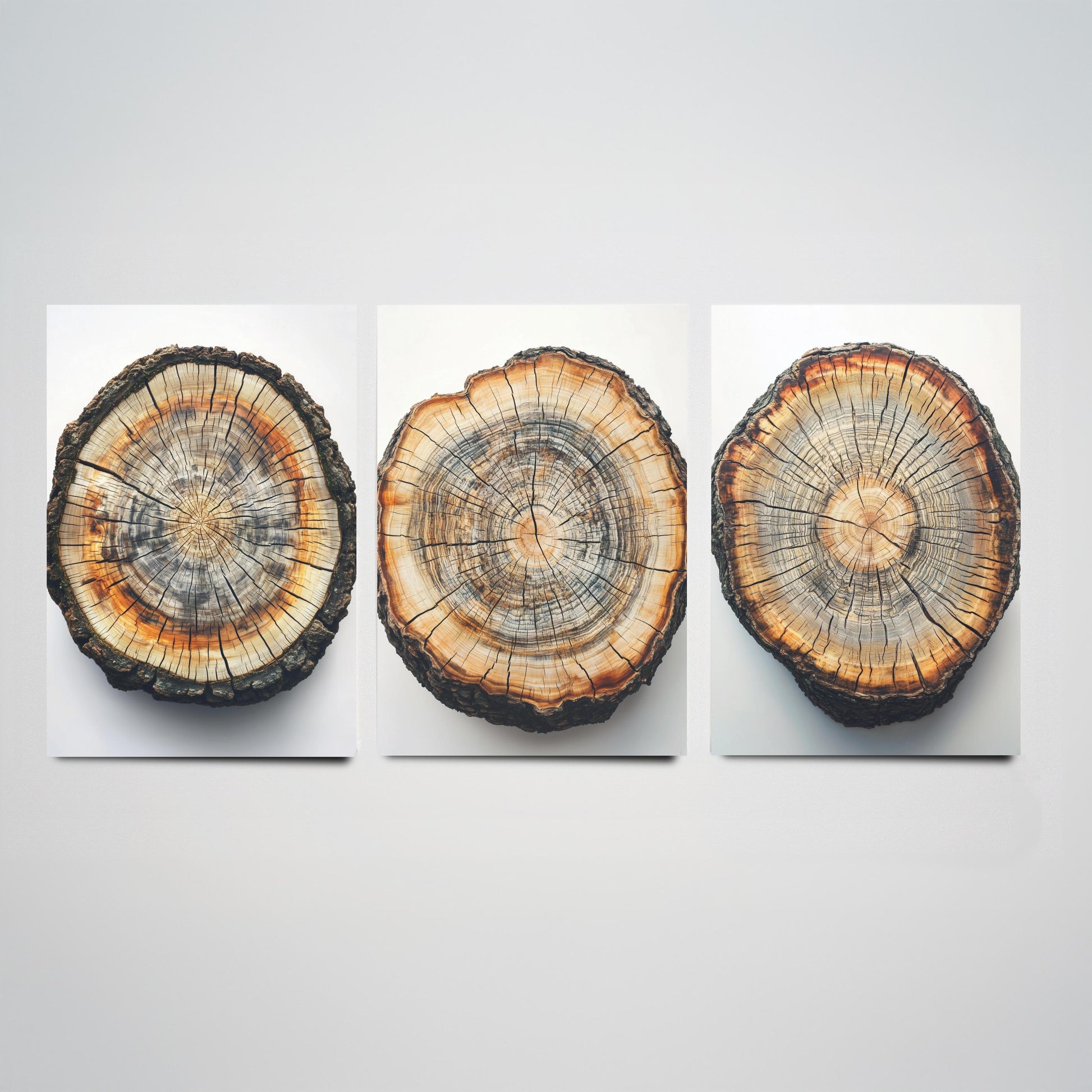 Bright Orange and Grey Wood Ring Set of Three Art Prints Poster Painting V8