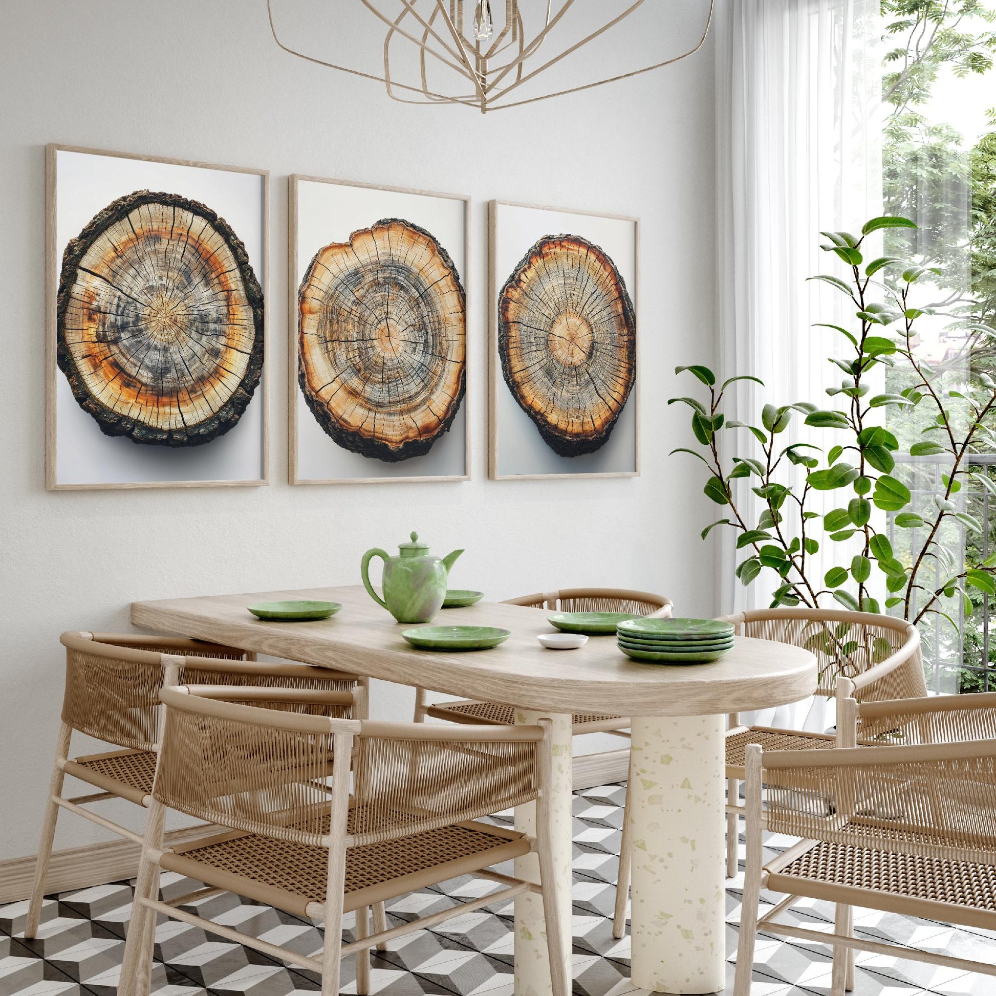Bright Orange and Grey Wood Ring Set of Three Art Prints Poster Painting V8