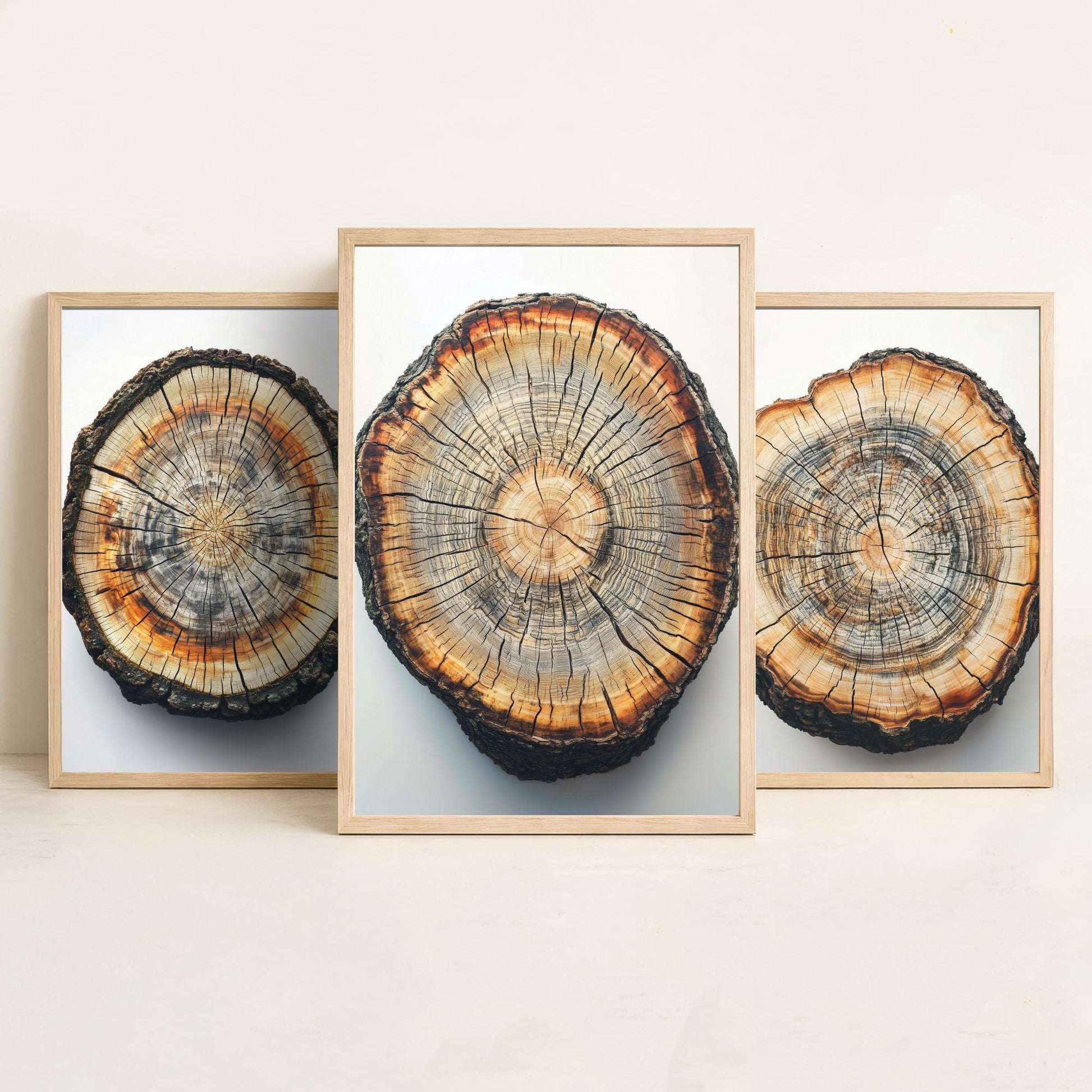 Bright Orange and Grey Wood Ring Set of Three Art Prints Poster Painting V8
