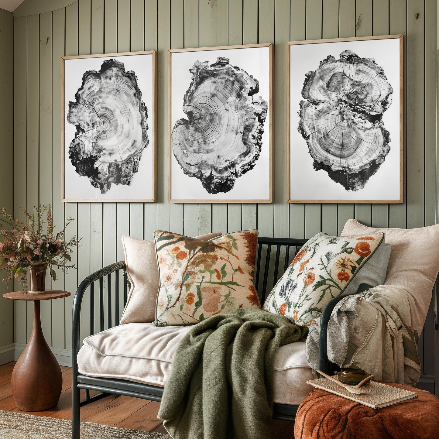 Warped Black and White Tree Ring Set of Three Art Prints Poster Painting Decor