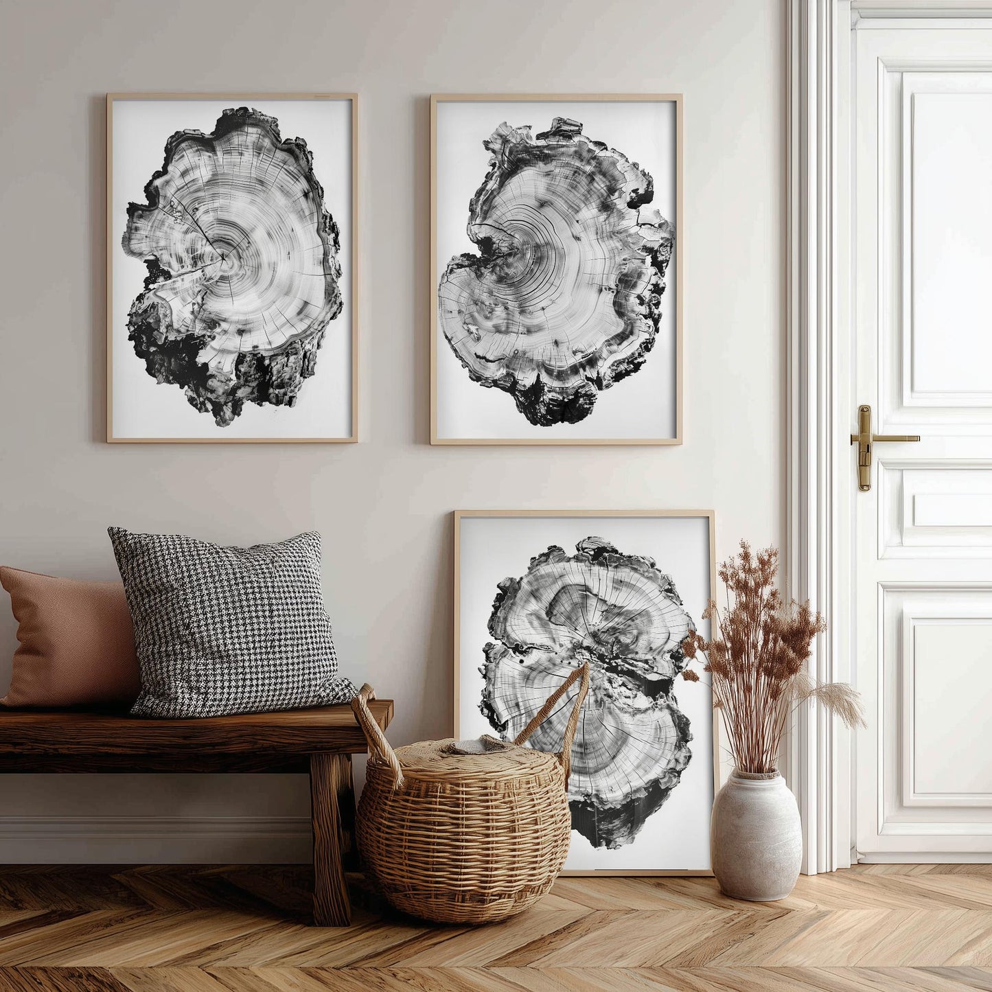 Warped Black and White Tree Ring Set of Three Art Prints Poster Painting Decor