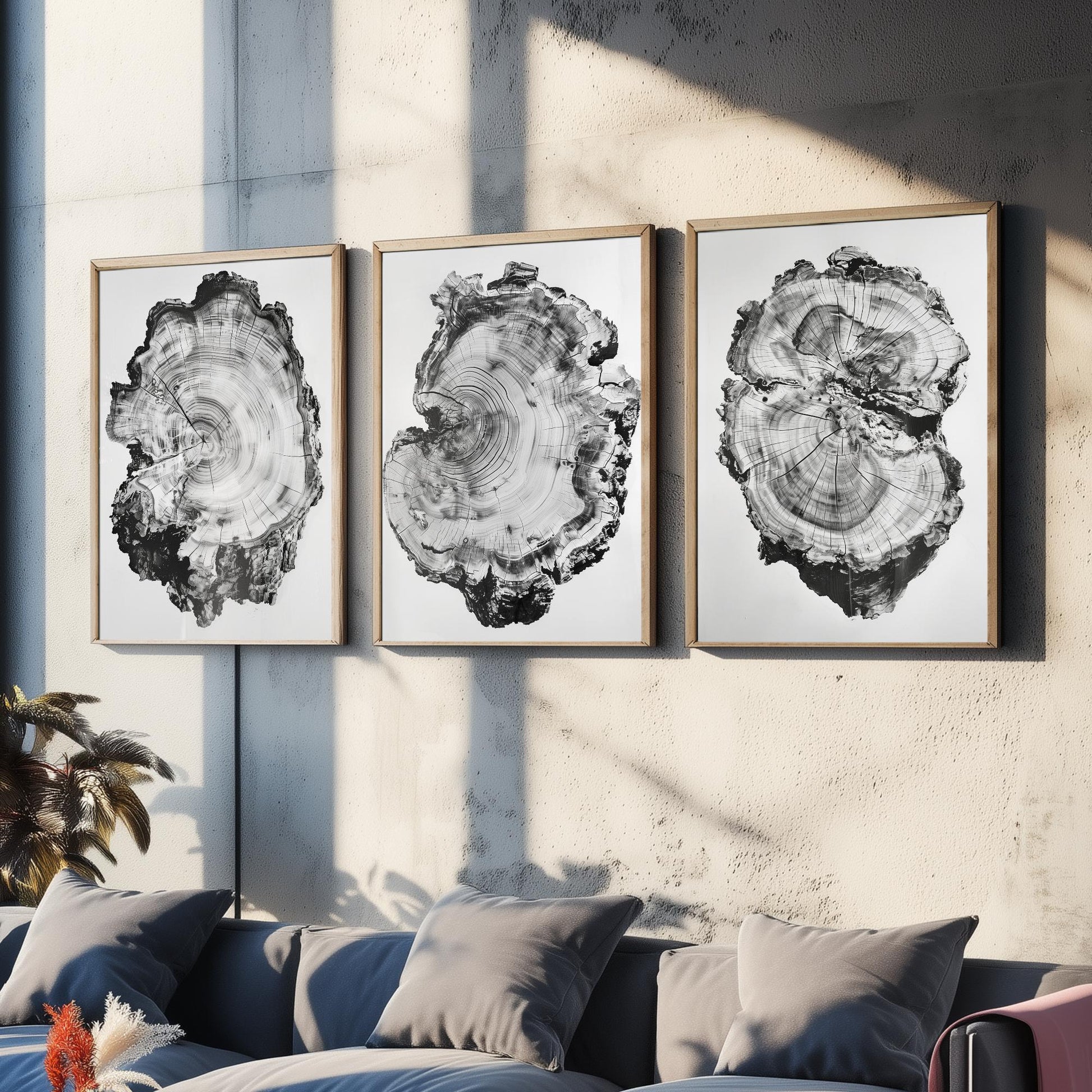 Warped Black and White Tree Ring Set of Three Art Prints Poster Painting Decor