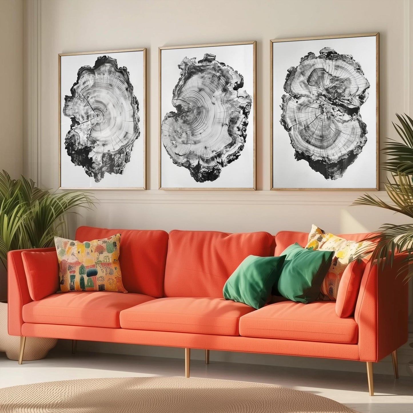 Warped Black and White Tree Ring Set of Three Art Prints Poster Painting Decor