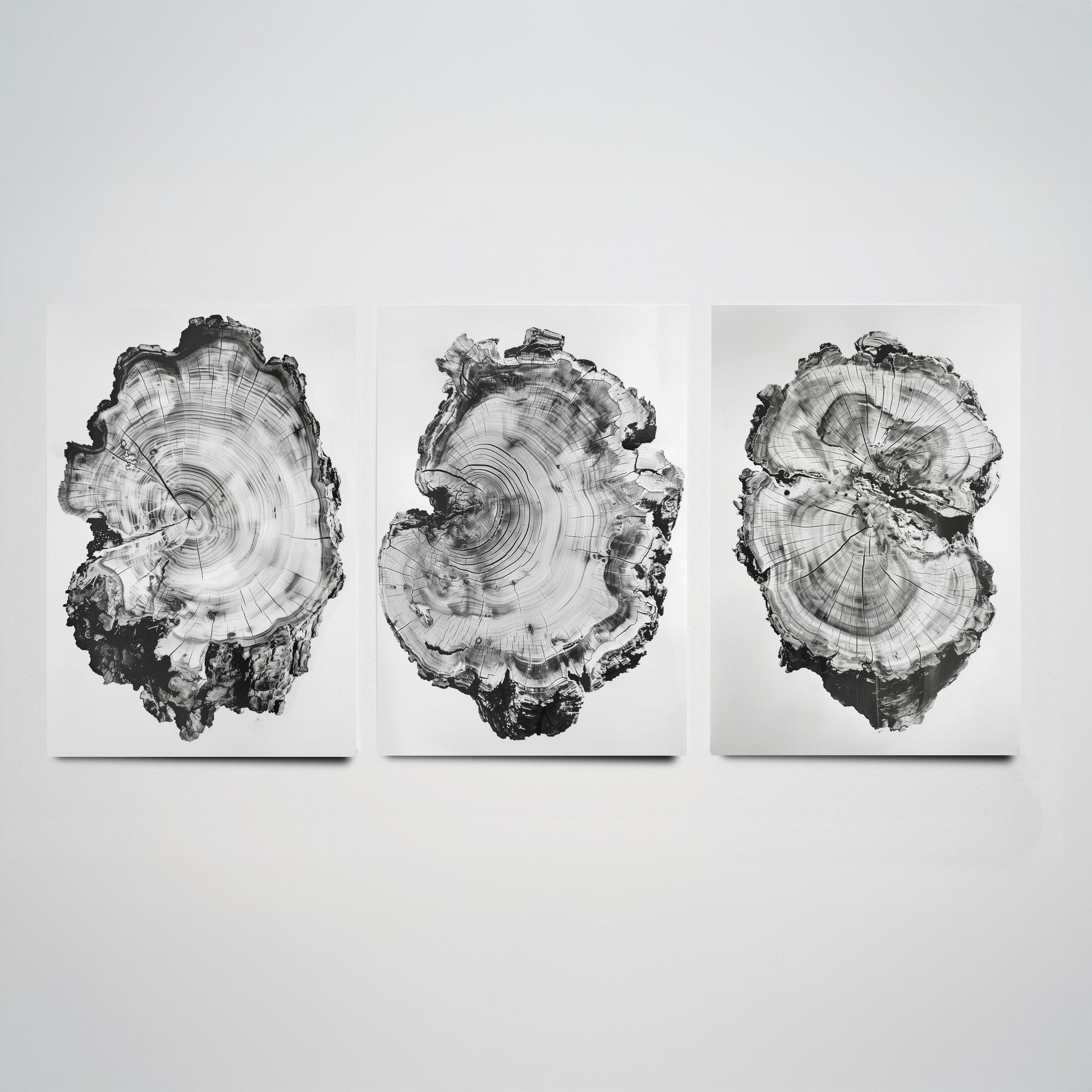 Warped Black and White Tree Ring Set of Three Art Prints Poster Painting Decor