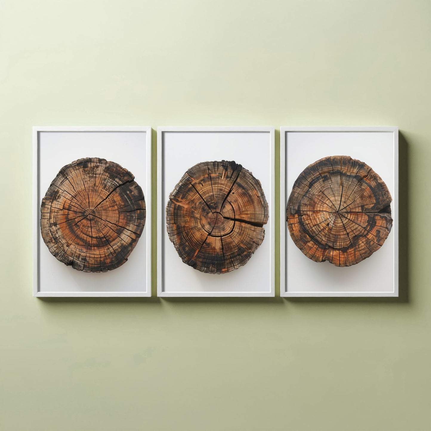 Autumn Orange Tree Stump Wood Ring Set of Three Art Prints Poster Painting Decor