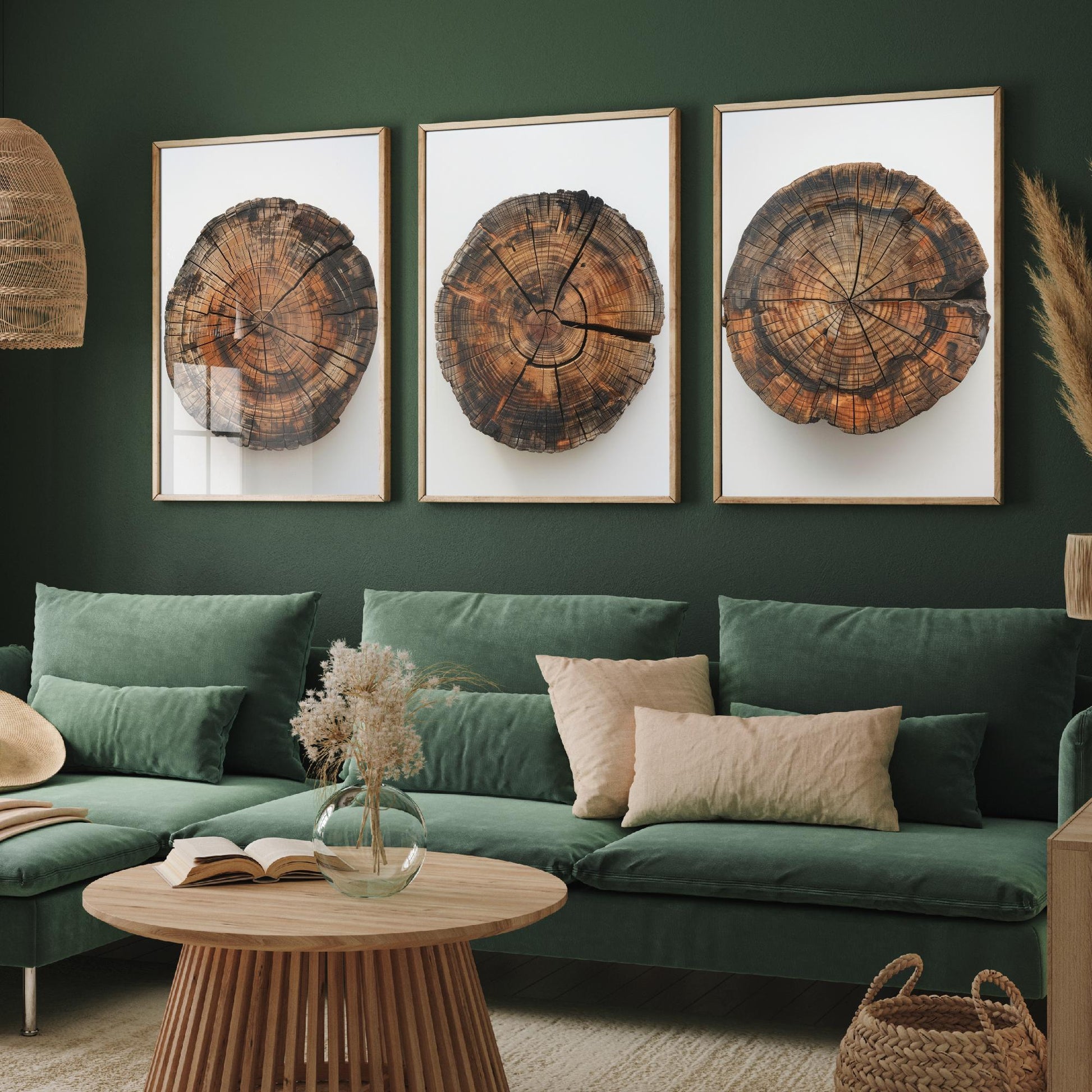 Autumn Orange Tree Stump Wood Ring Set of Three Art Prints Poster Painting Decor