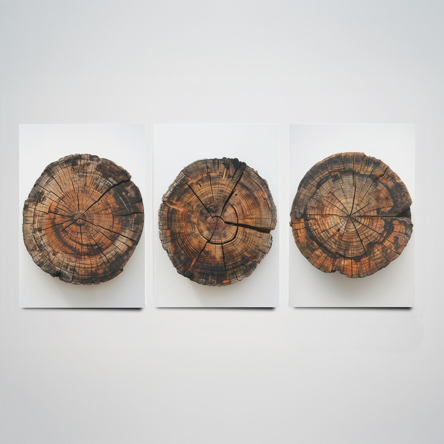 Autumn Orange Tree Stump Wood Ring Set of Three Art Prints Poster Painting Decor