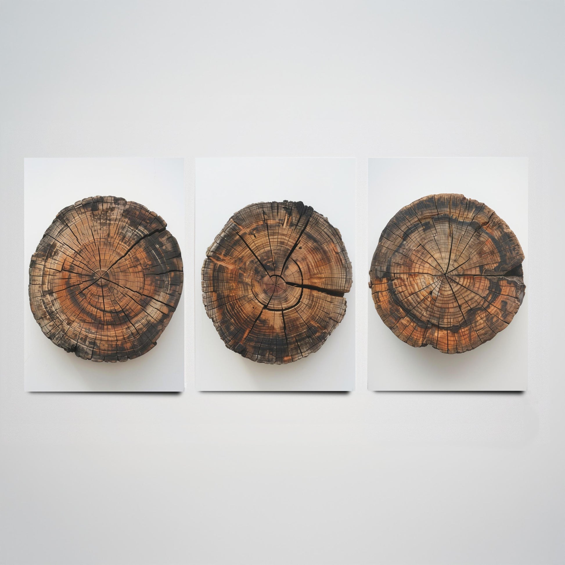 Autumn Orange Tree Stump Wood Ring Set of Three Art Prints Poster Painting Decor