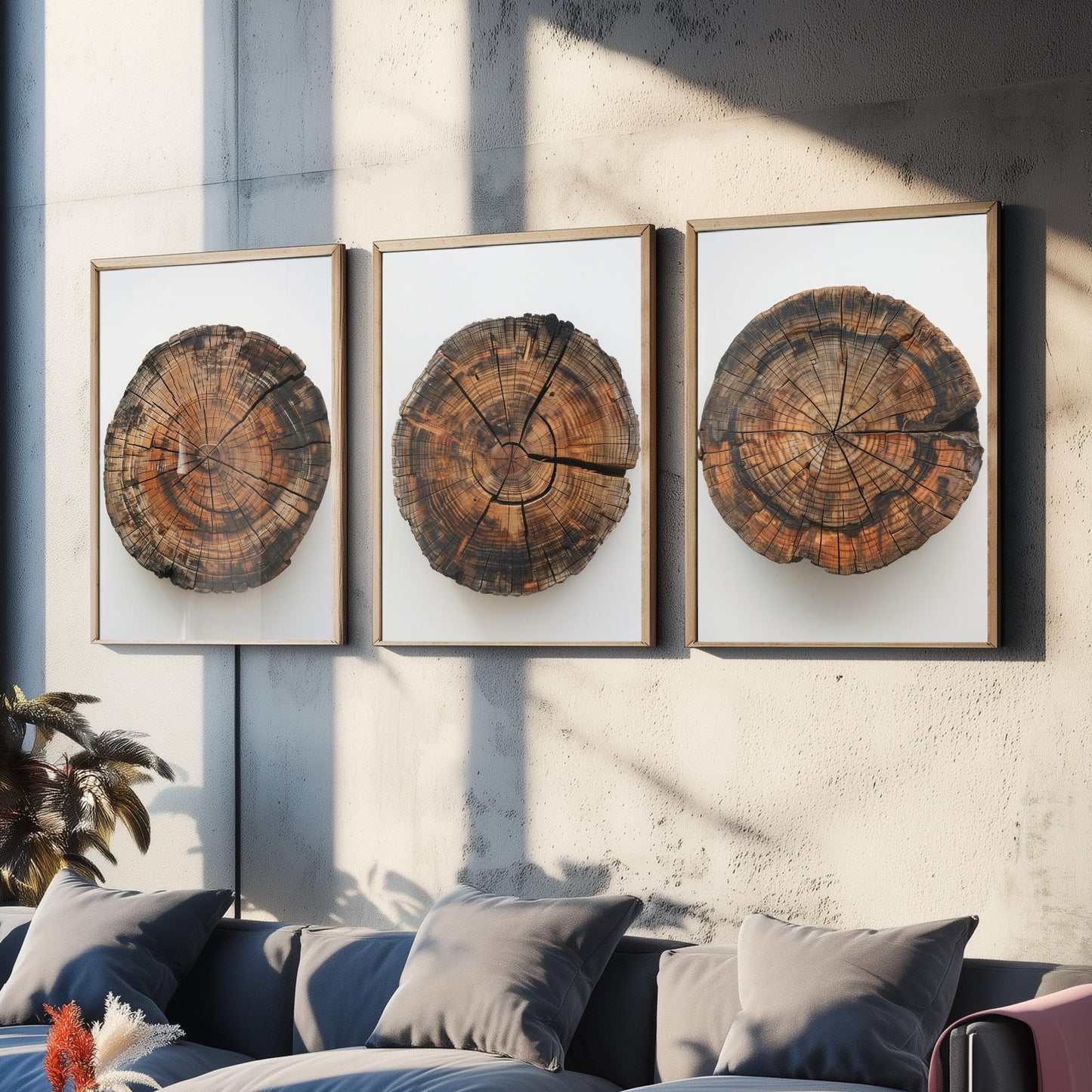 Autumn Orange Tree Stump Wood Ring Set of Three Art Prints Poster Painting Decor