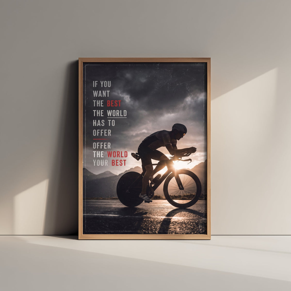 Triathlon Motivation Poster - Offer the World Your Best Quote - Time Trial Bike Photo Art Print - Storm Light Cyclist 2/3