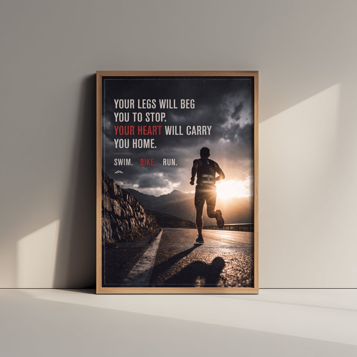 Triathlon Motivational Print - Your Heart Will Carry You Home Quote - Swim Bike Run Photo Poster - Sunrise Road Runner 3/3