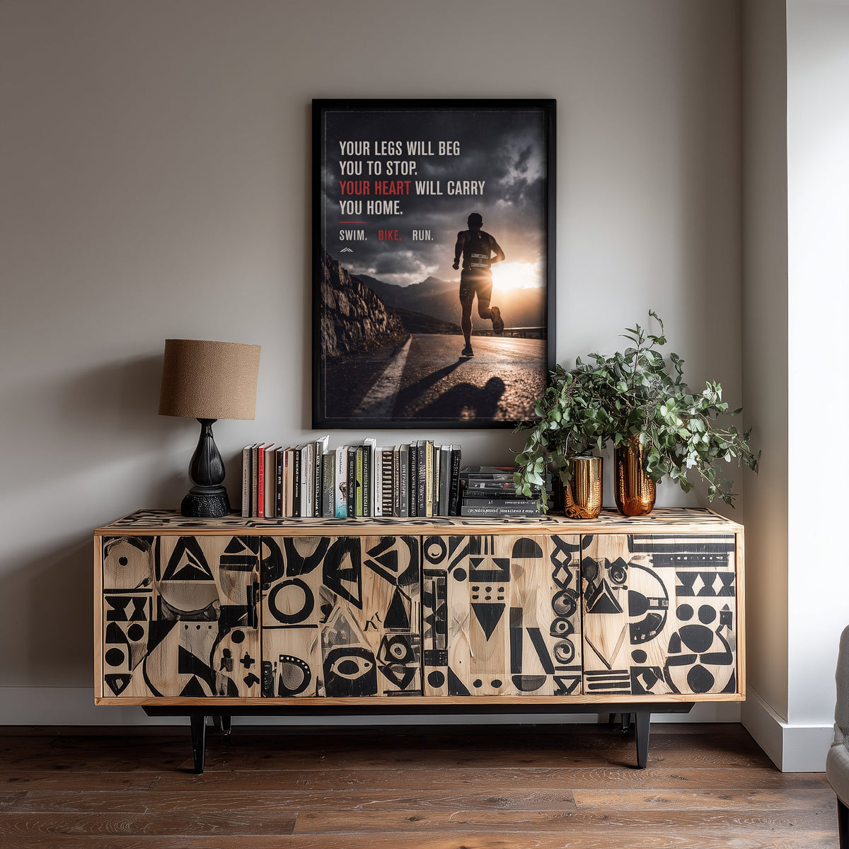 Triathlon Motivational Print - Your Heart Will Carry You Home Quote - Swim Bike Run Photo Poster - Sunrise Road Runner 3/3