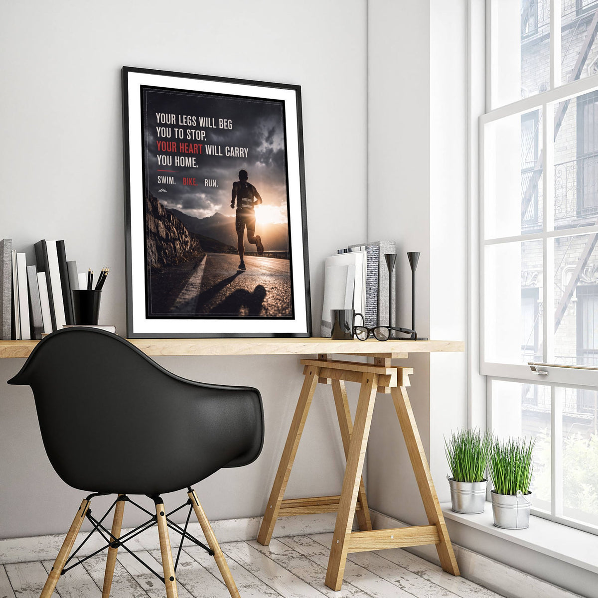 Triathlon Motivational Print - Your Heart Will Carry You Home Quote - Swim Bike Run Photo Poster - Sunrise Road Runner 3/3