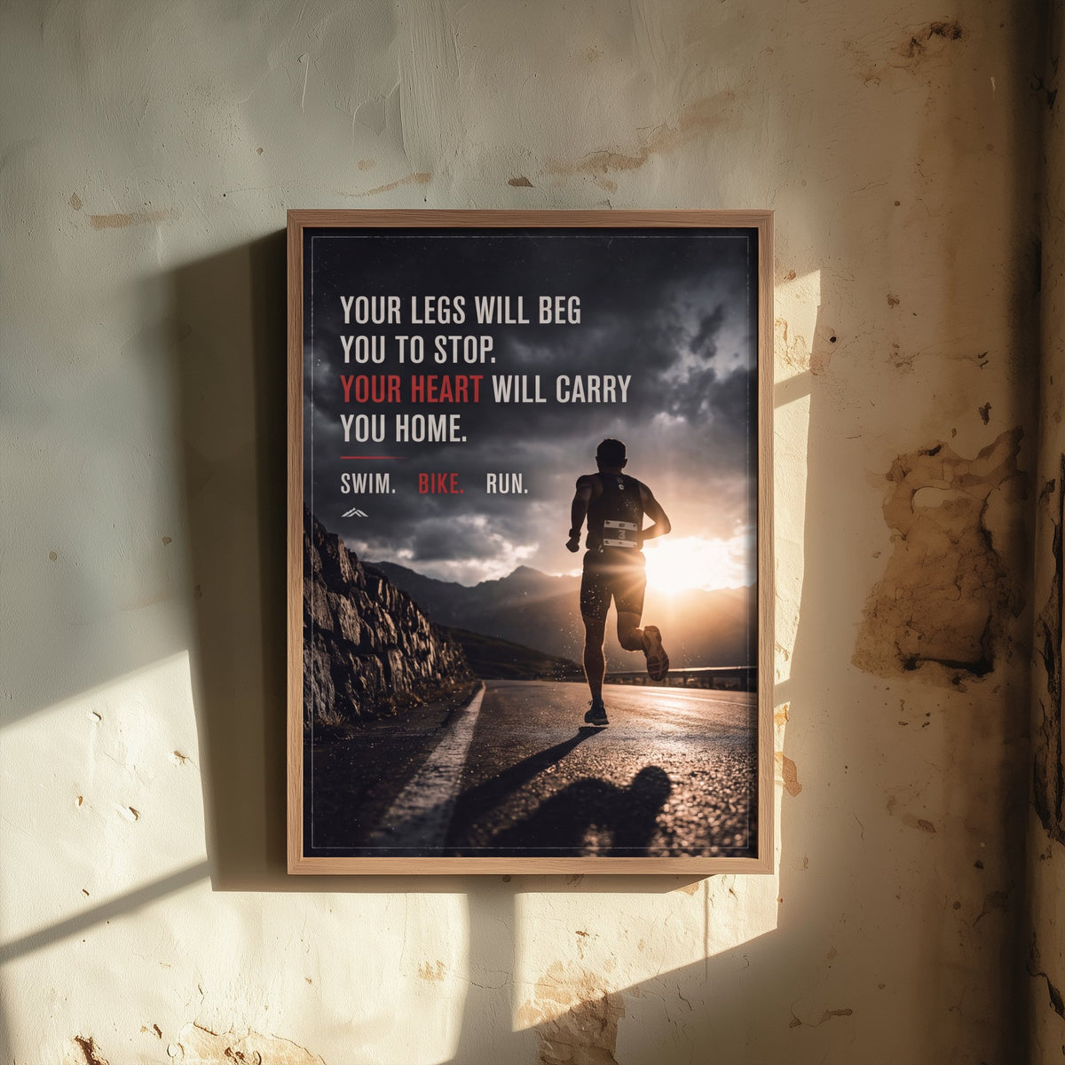 Triathlon Motivational Print - Your Heart Will Carry You Home Quote - Swim Bike Run Photo Poster - Sunrise Road Runner 3/3