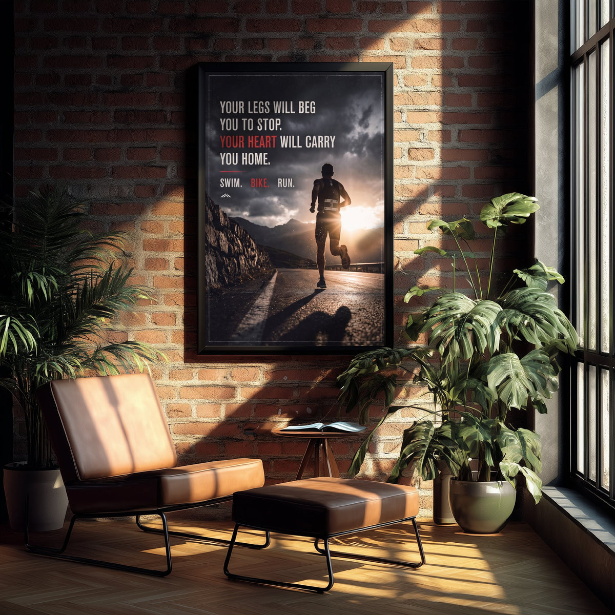 Triathlon Motivational Print - Your Heart Will Carry You Home Quote - Swim Bike Run Photo Poster - Sunrise Road Runner 3/3