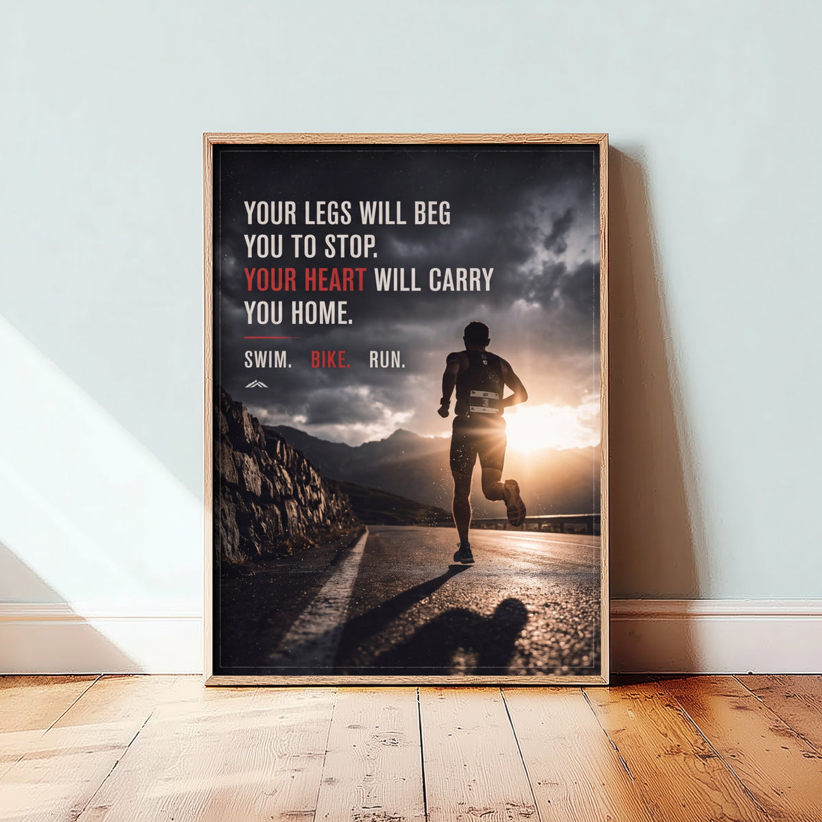 Triathlon Motivational Print - Your Heart Will Carry You Home Quote - Swim Bike Run Photo Poster - Sunrise Road Runner 3/3