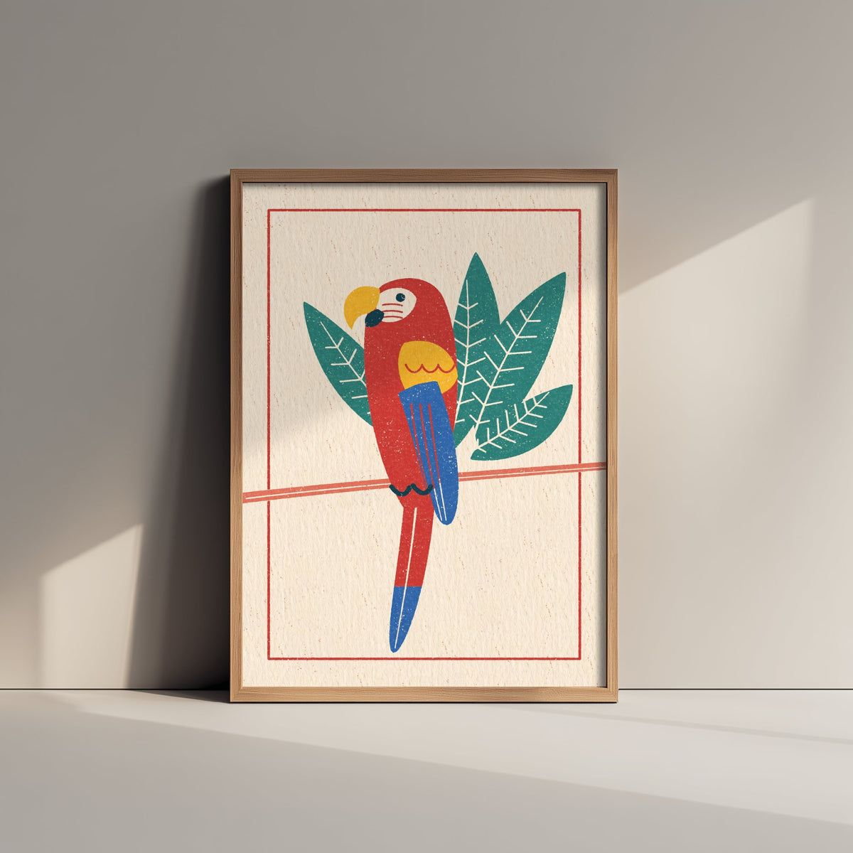 Scarlet Macaw Poster - Tropical Leaf Parrot Art Print - Linocut Style Jungle Bird Woodcut Illustration V2 2/3