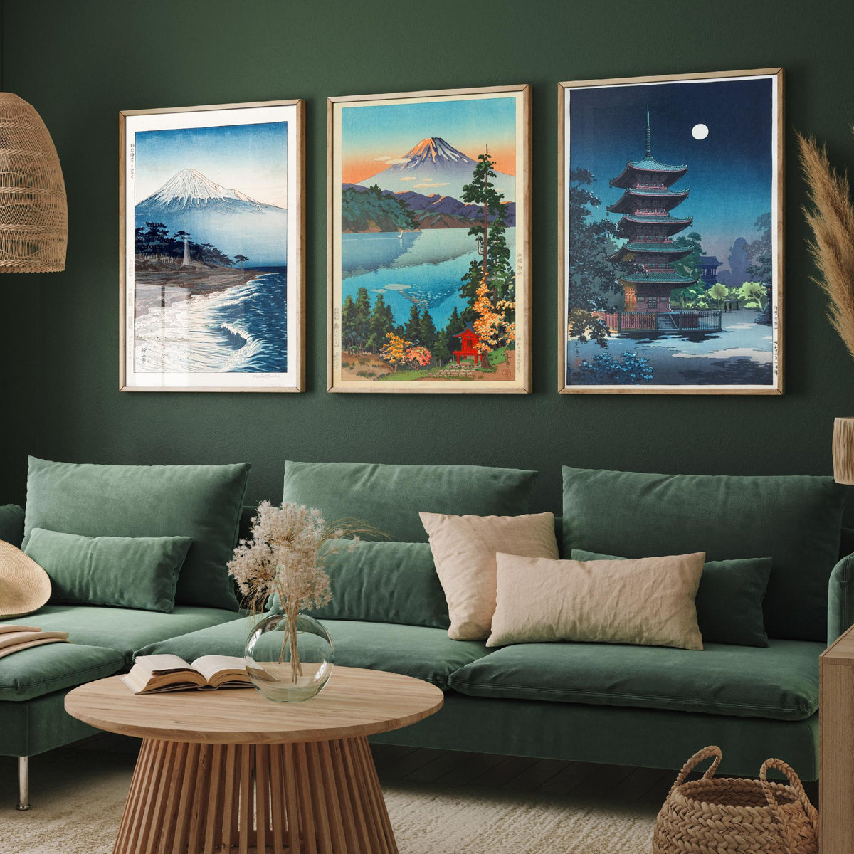 Shin Hanga Japan Set of Three Art Prints - Coastal Mount Fuji, Koitsu Lake Hakone, Asakusa Pagoda - Japanese Woodcut Poster