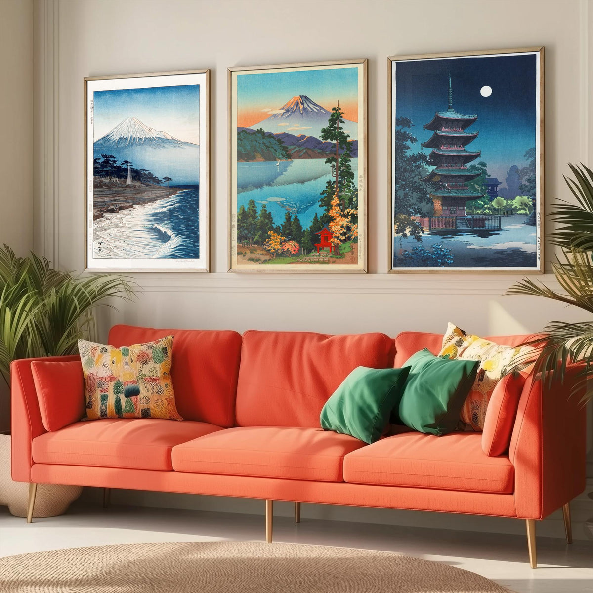 Shin Hanga Japan Set of Three Art Prints - Coastal Mount Fuji, Koitsu Lake Hakone, Asakusa Pagoda - Japanese Woodcut Poster