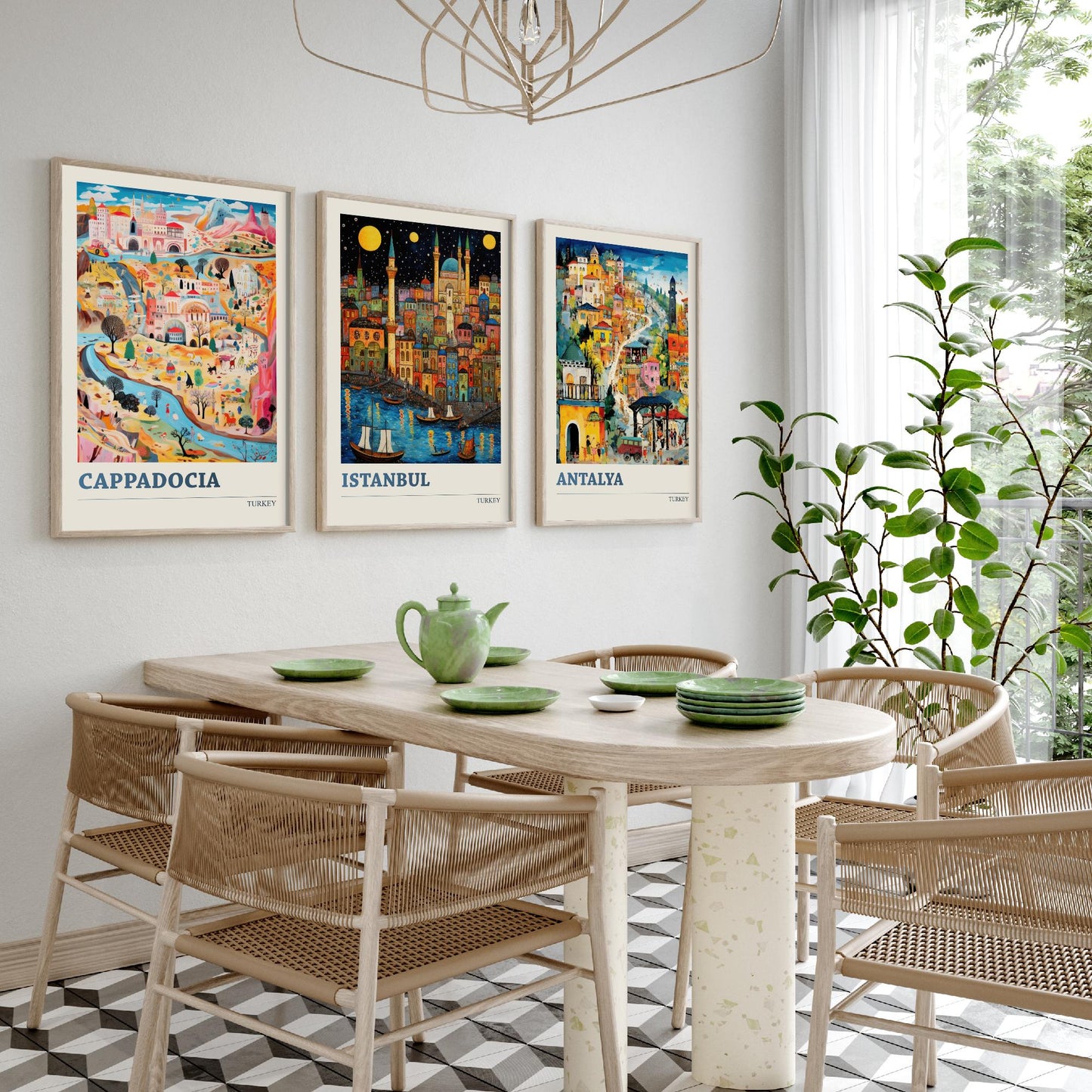 Turkey Set of Three Art Prints - Cappadocia, Istanbul, Antalya - Vibrant Modern Travel Posters - Colourful Illustration Wall Set