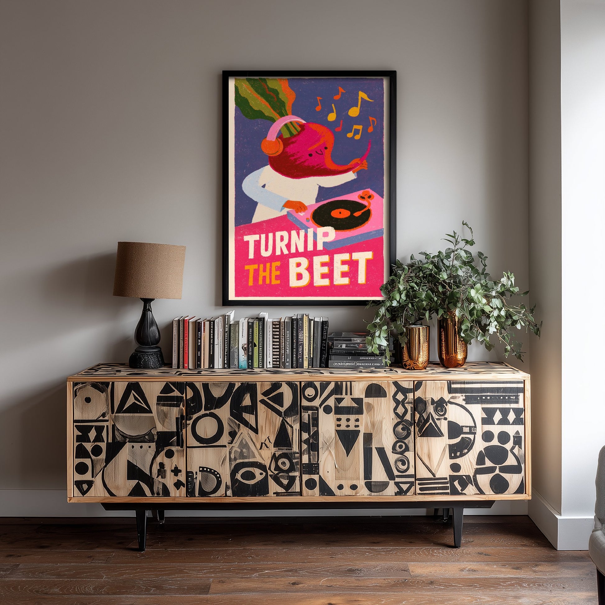 Turnip the Beet Art Print - Beet DJ Turntable Poster - Retro Vinyl Music Pun Illustration V1